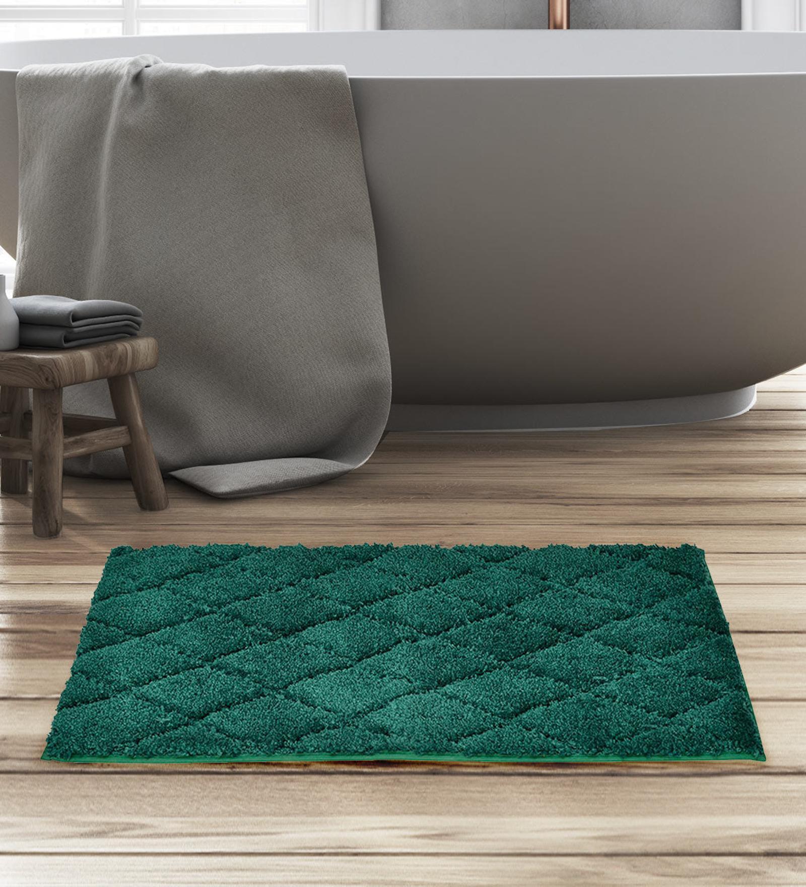 Buy Green Geometric Polyester 31x15 Inches AntiSkid Bath Mat By home