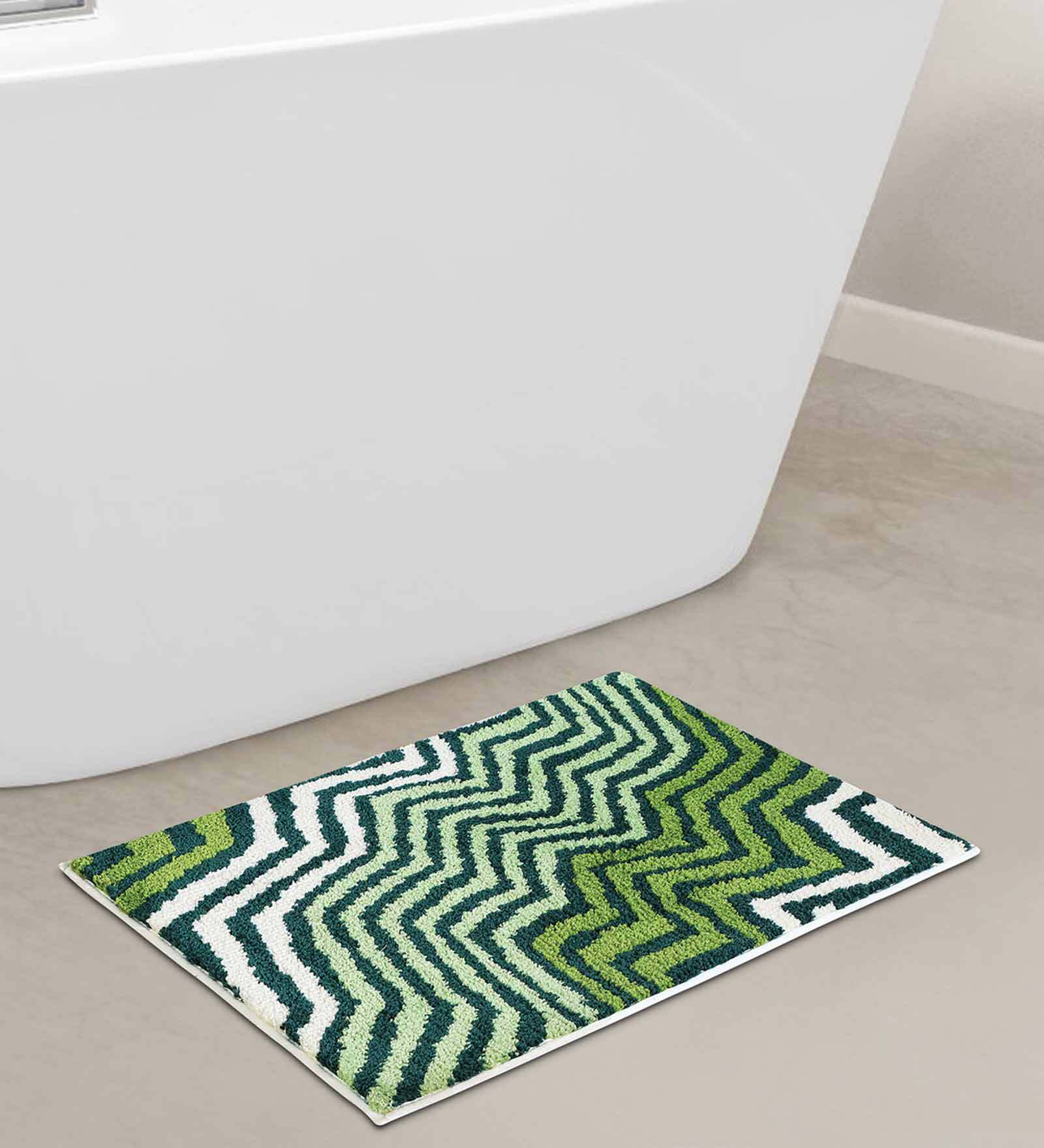 Green Geometric Polyester AntiSkid Bathmat