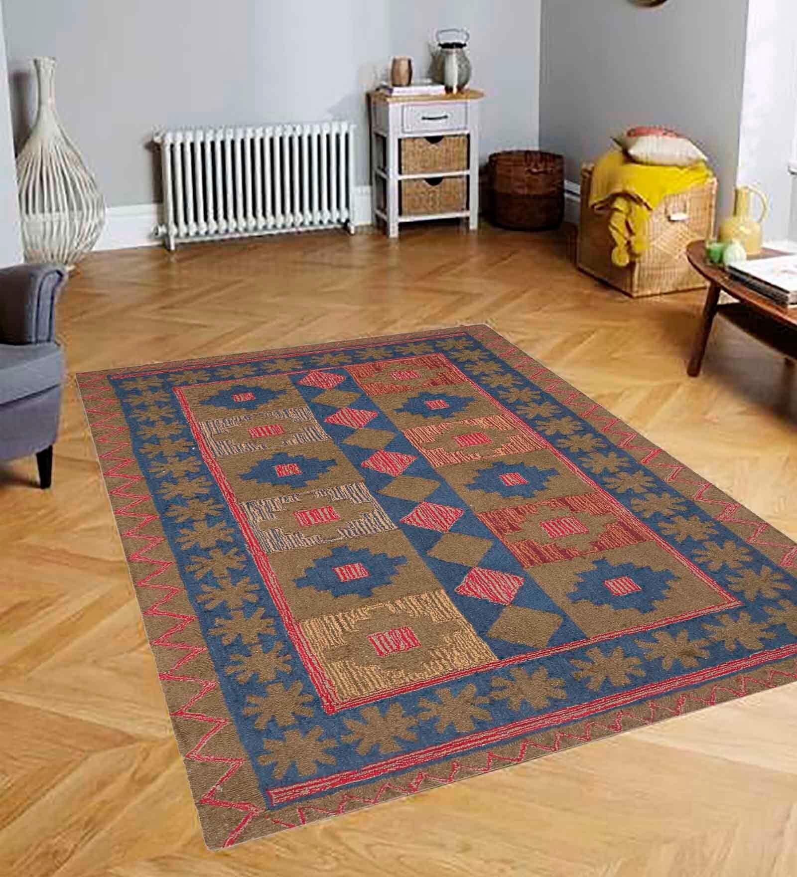 Multicolor Geometrical Wool and Cotton 5 x 8 Feet Hand tufted Carpet