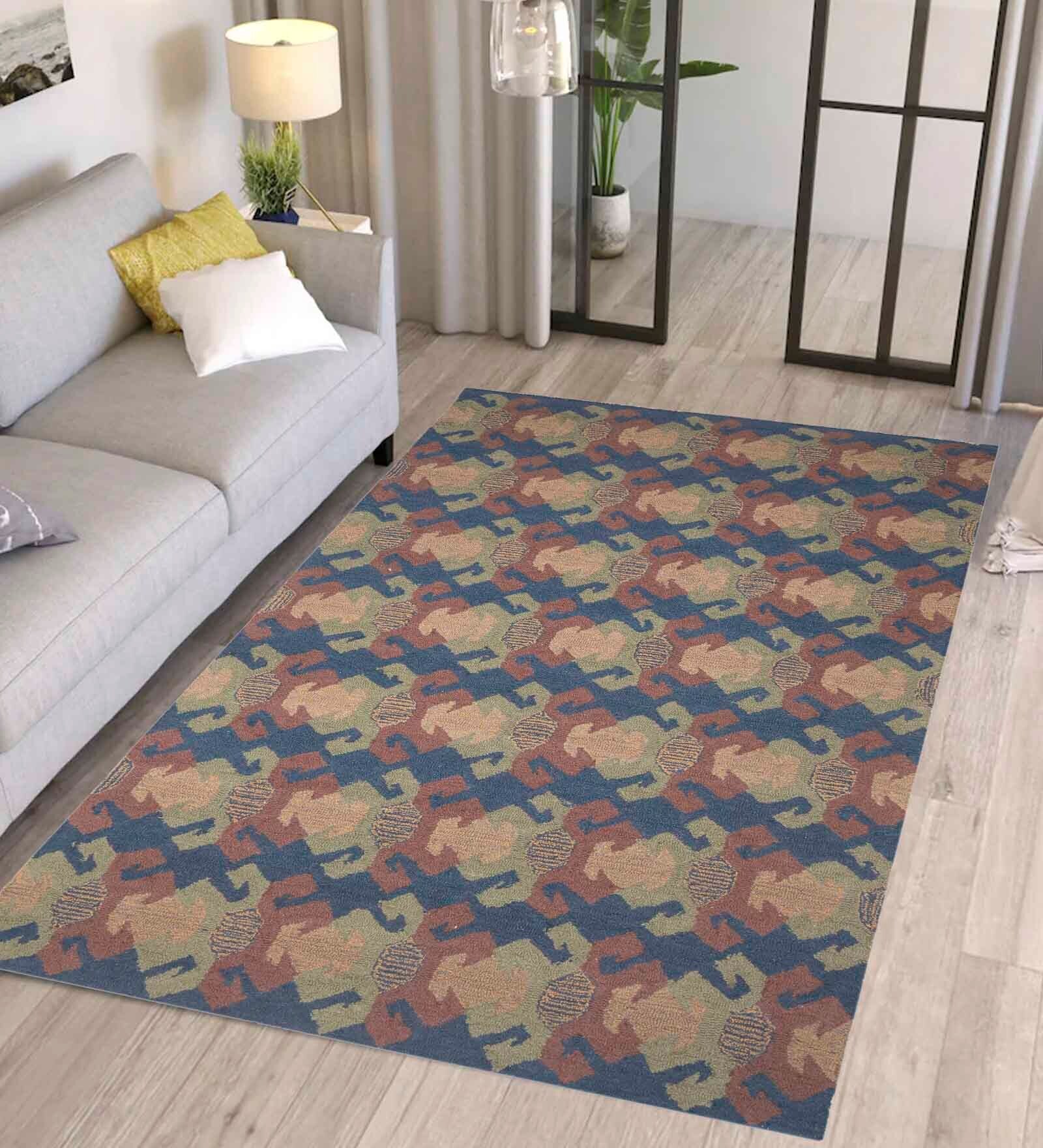 Multicolor Geometrical Wool and Cotton 5 x 8 Feet Hand tufted Carpet