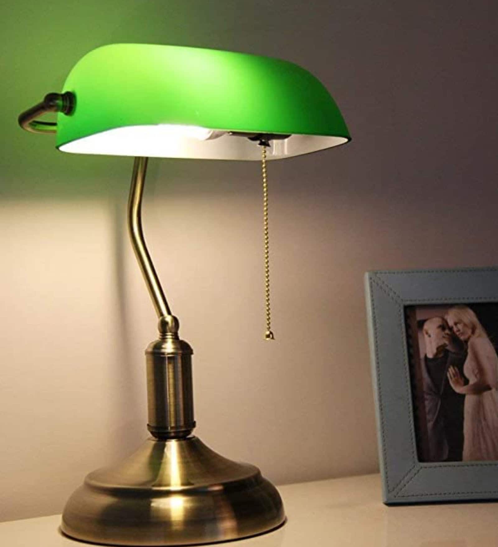 Green Glass Bankers Lamp Desk Lamp Retro Pull Chain Switch Table Lamp