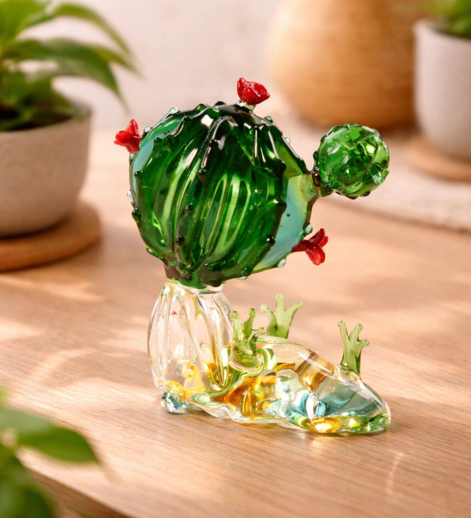 Green Glass Cactus Shaped Showpeice
