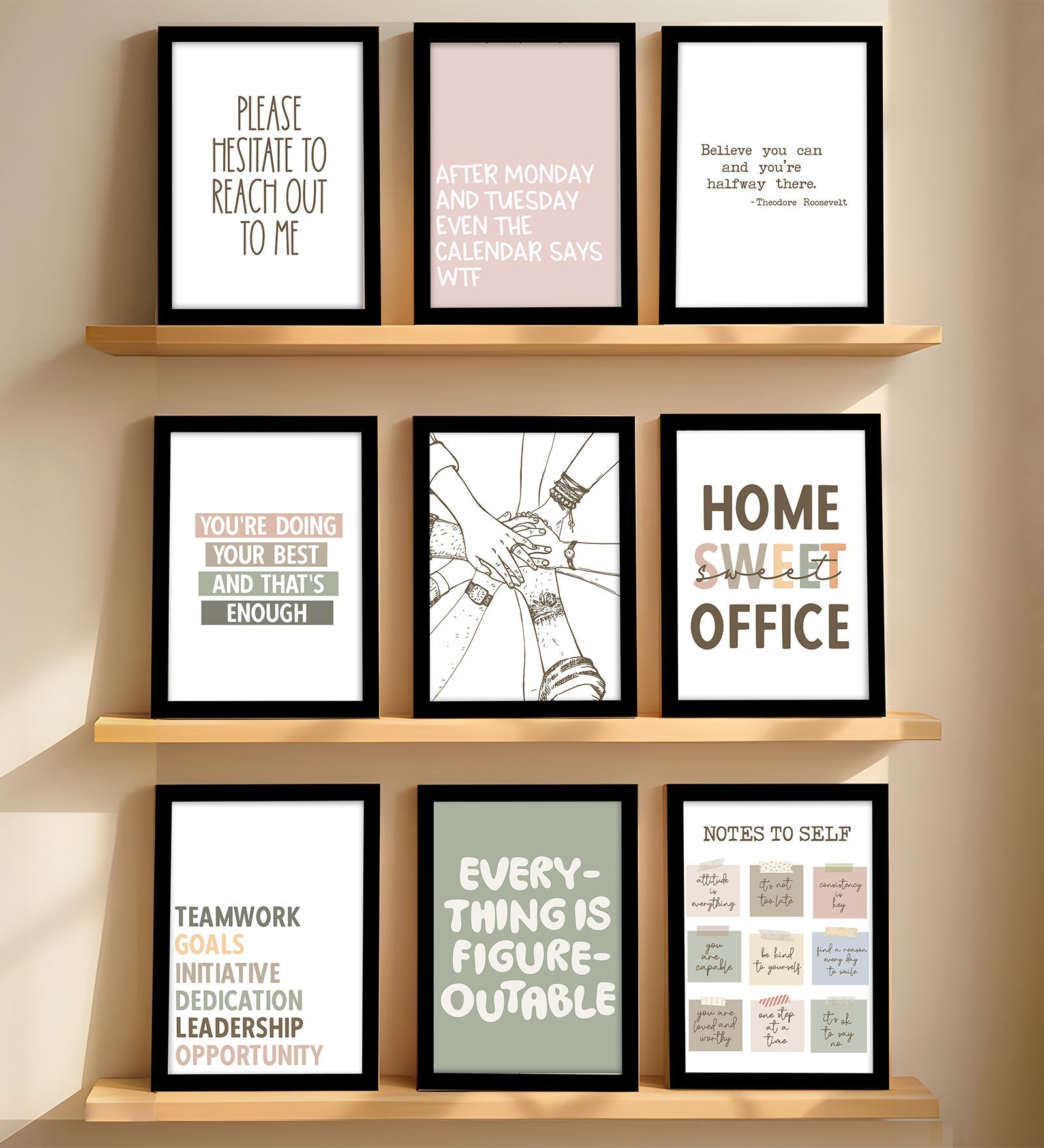 Motivational Office Wall Art Framed Set of 9