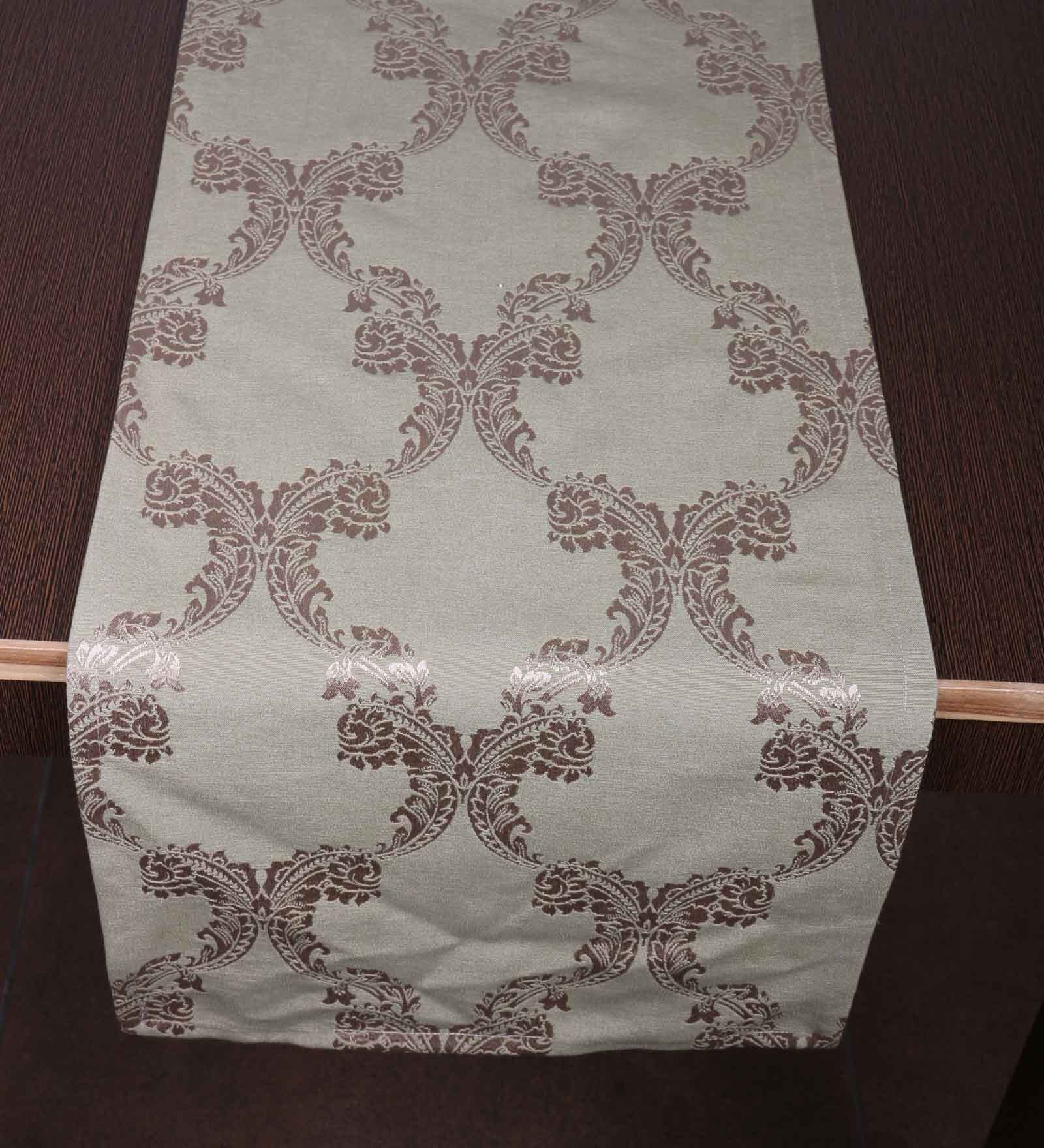 Green Hallway Damasc Cotton Jacquard (84 x 13) Table Runner