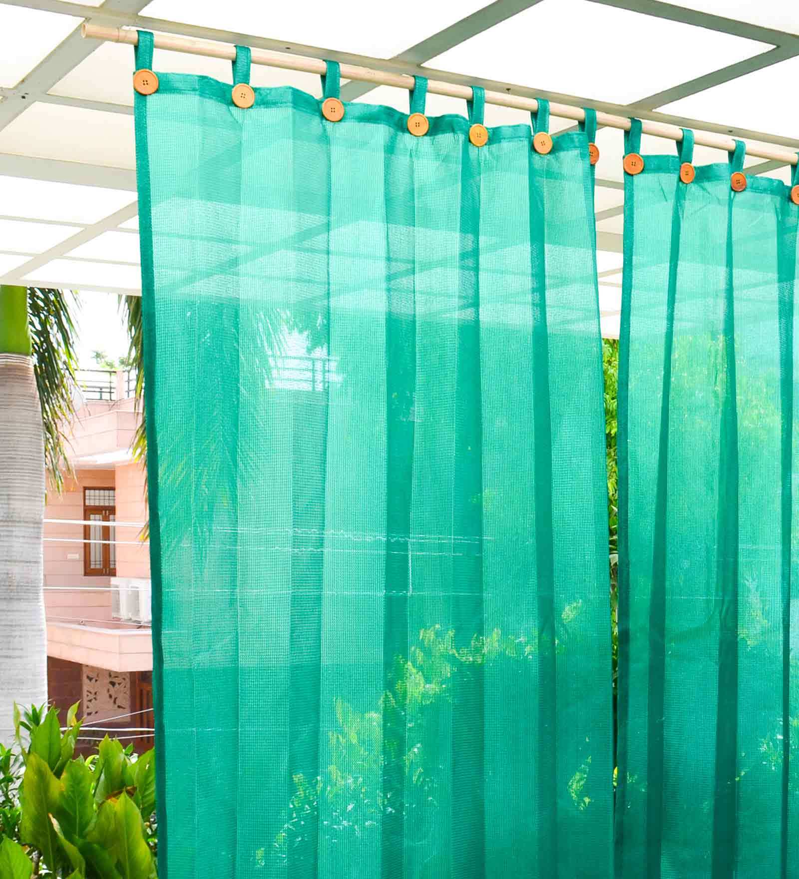 Green HDPE Semisheer 4.5 Feet Rod Pocket Curtain (Set of 2)