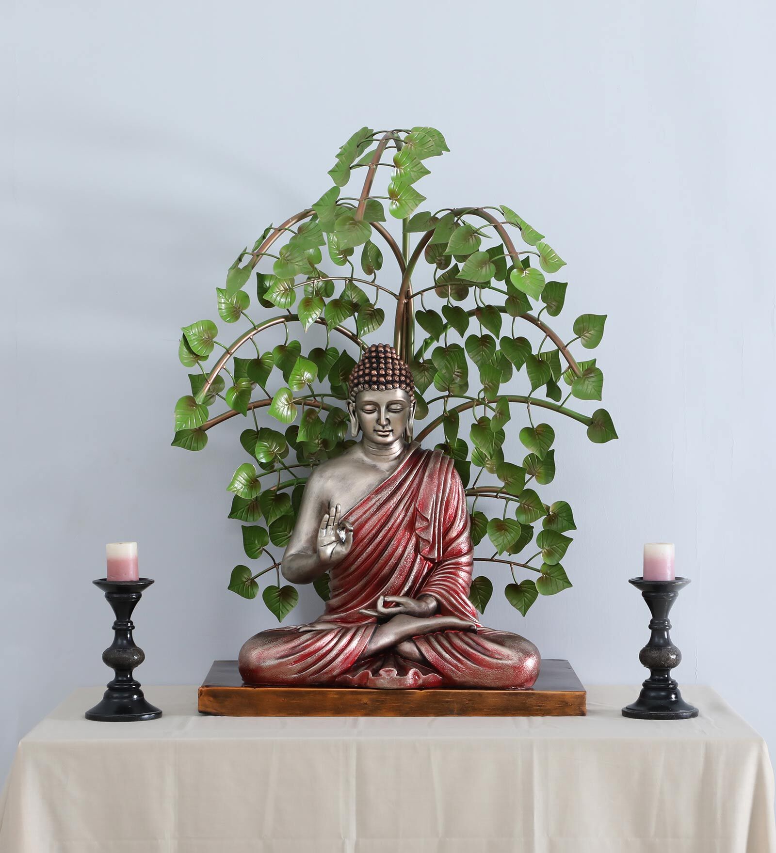 Green Iron Budha With Tree Religious Idol