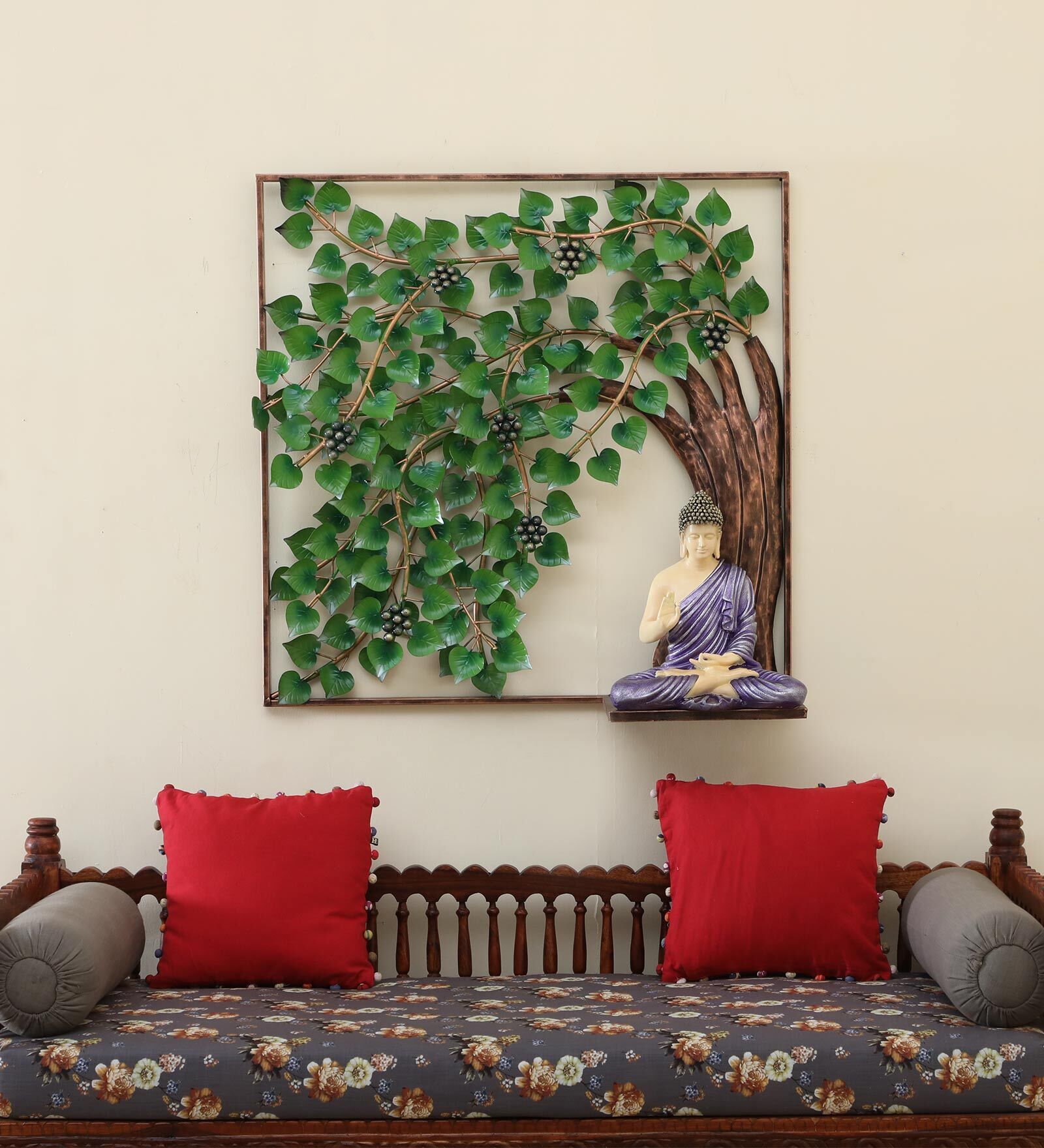 Green Iron Budha With Tree Wall Art