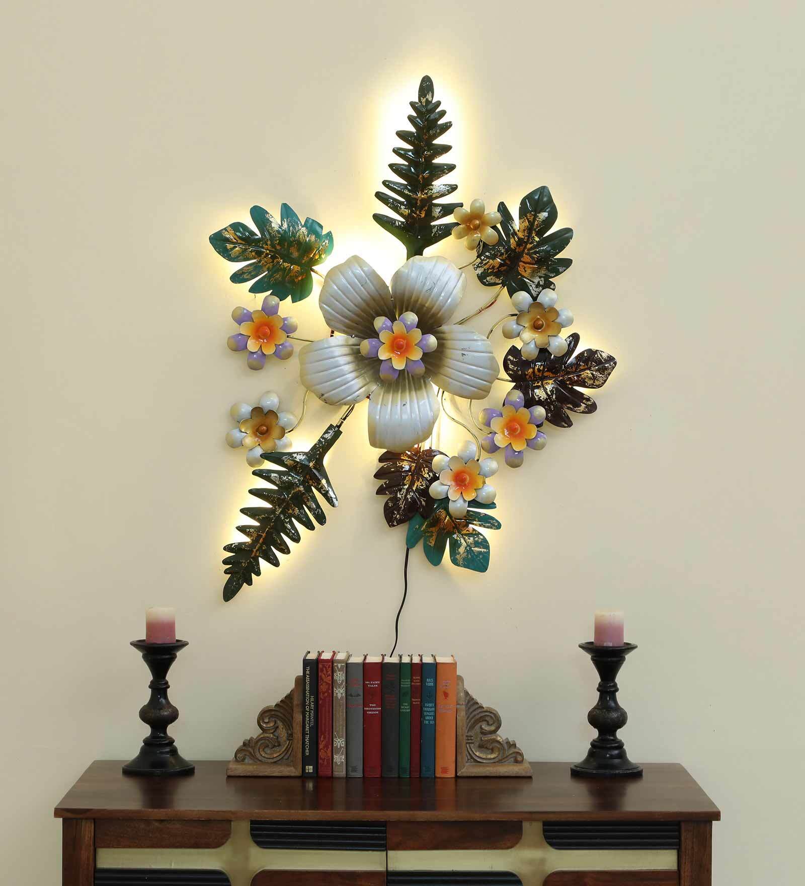 Green Iron Leafs And Flower Metal Wall Art