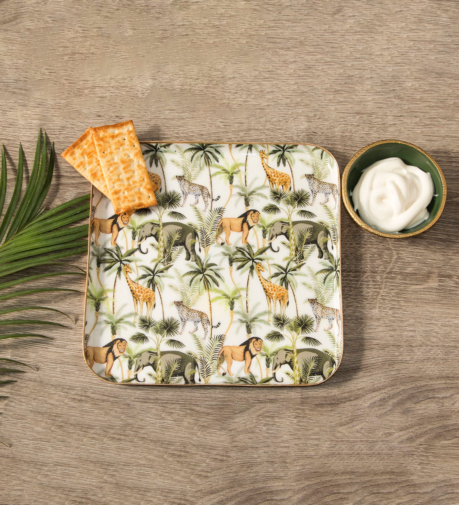 Green Iron Tropical paradise 2 Pcs Square Platter With Dip Bowl