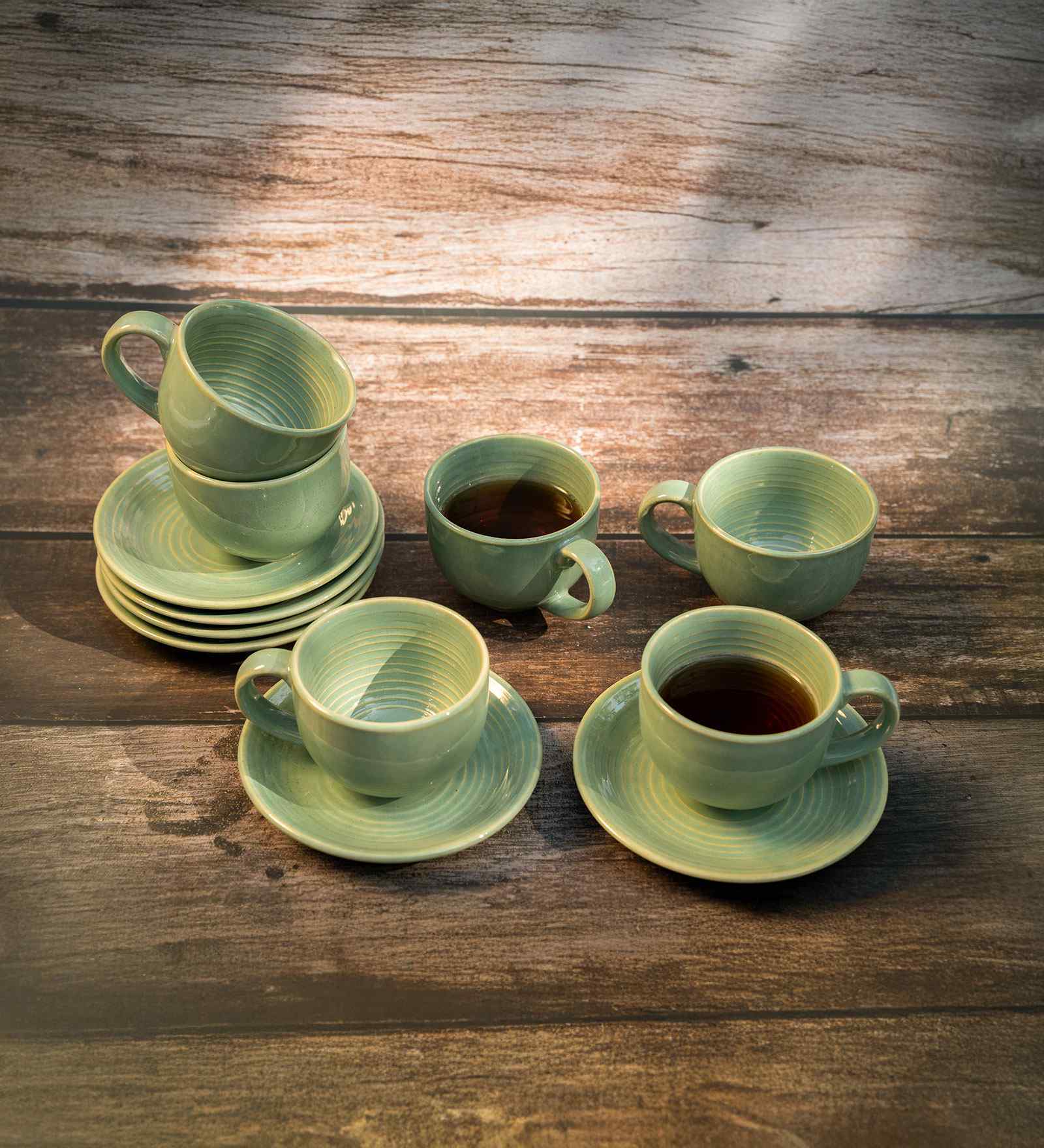 Green Jade Delight Fine Porcelain Tea Set of 6