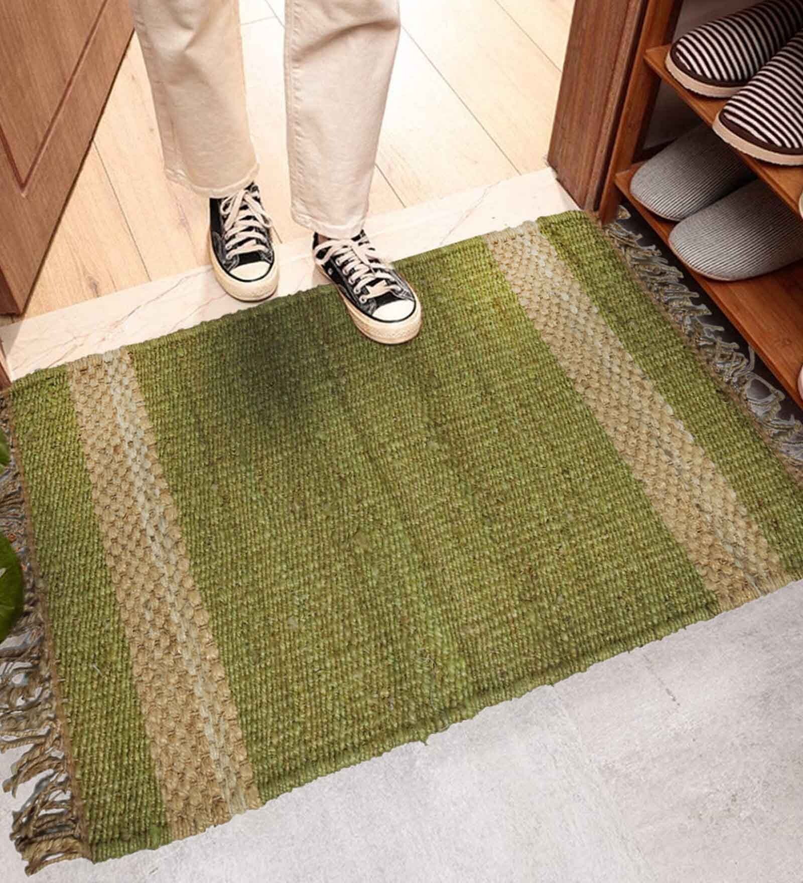 Green Jute Reversible Hand Woven 4 x 2 Feet Dhurrie