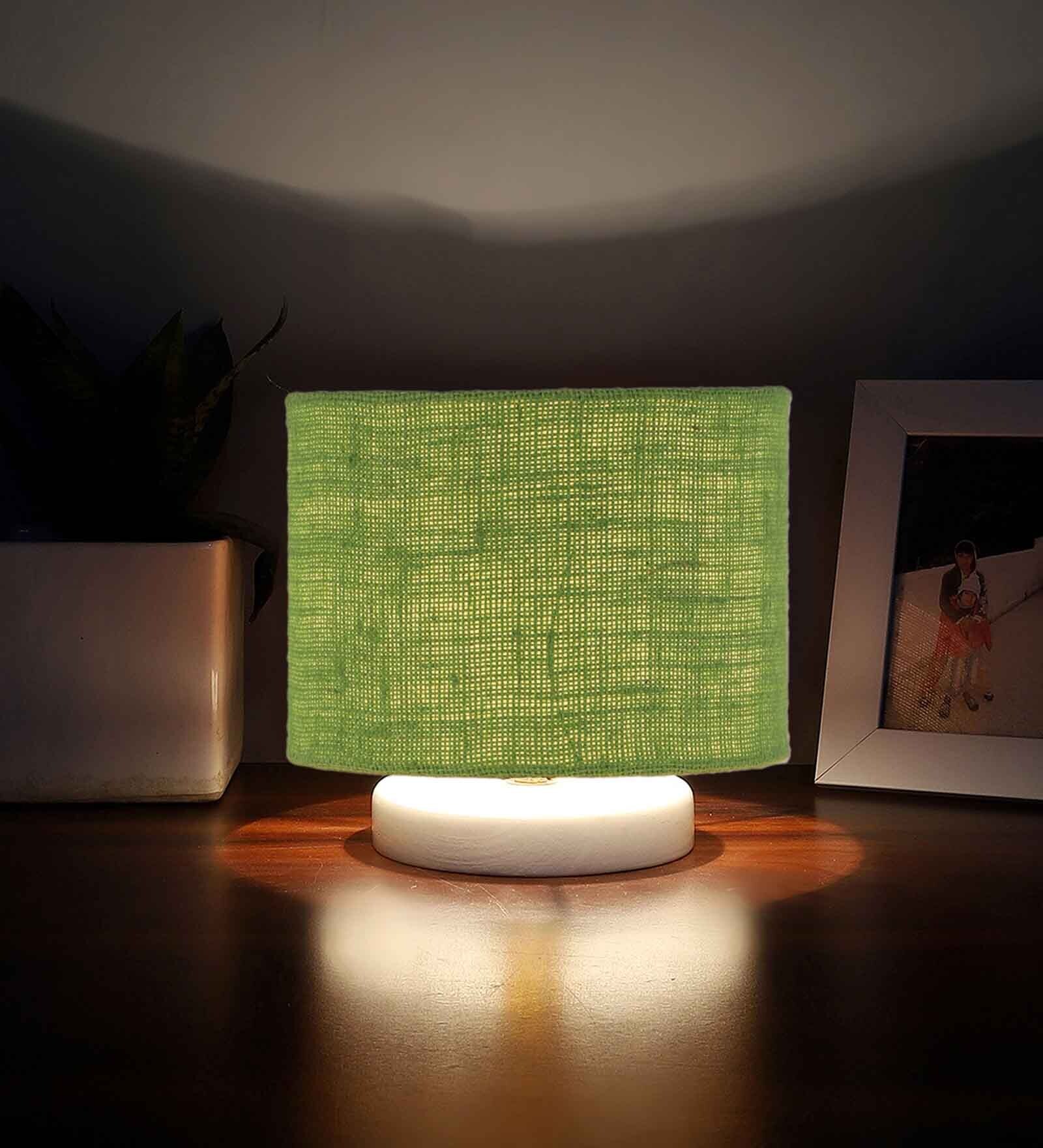 Green Jute Table Lamp with White wood base -34