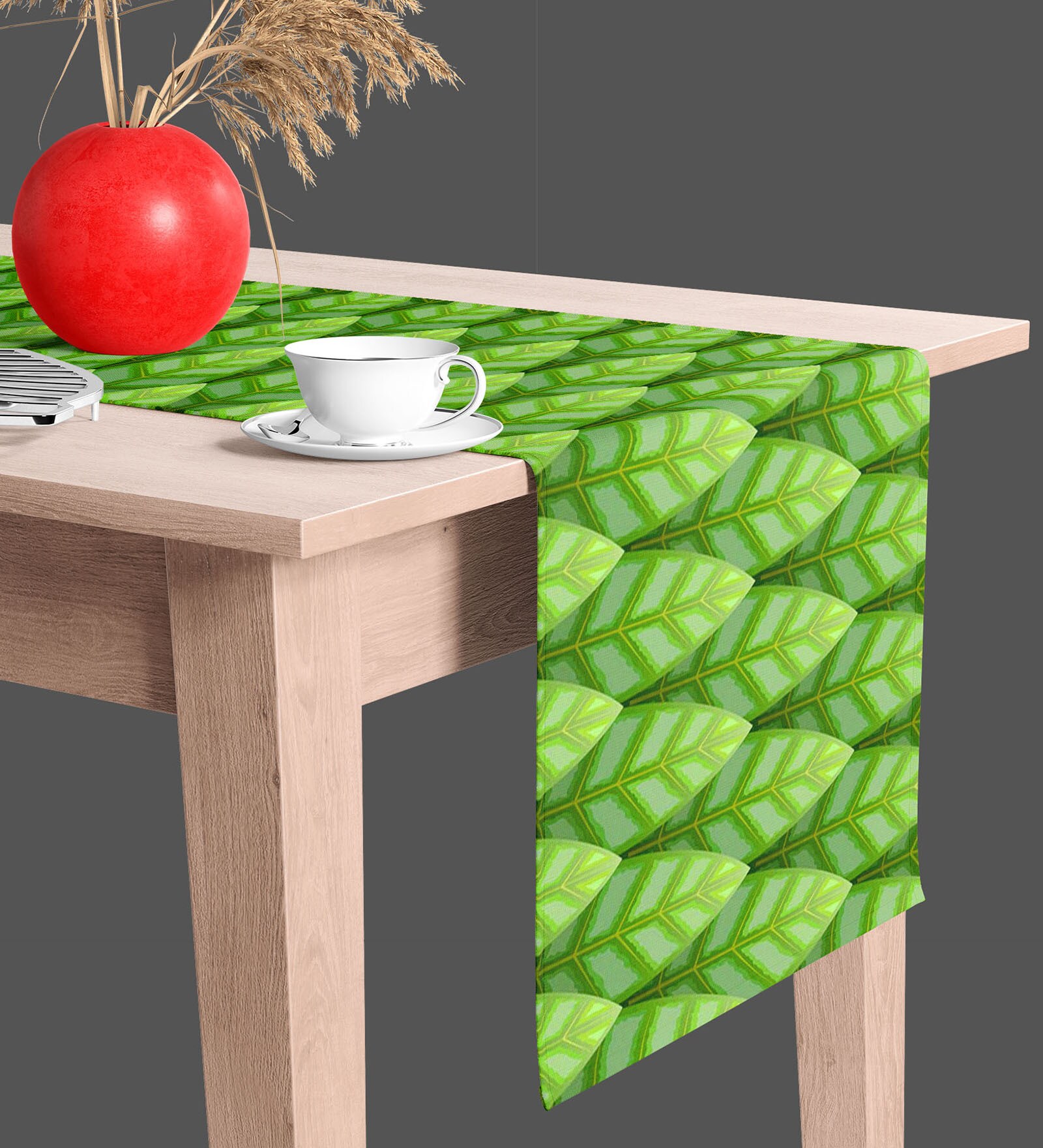 Buy Green Leaf Multicolor (60 x 12) Cotton Canvas Table Runner at 60