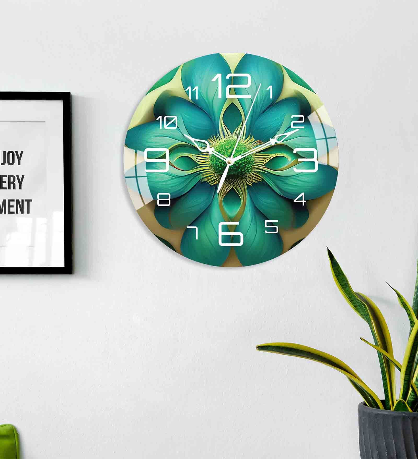Green Leafy Flower Acrylic Wall Clock