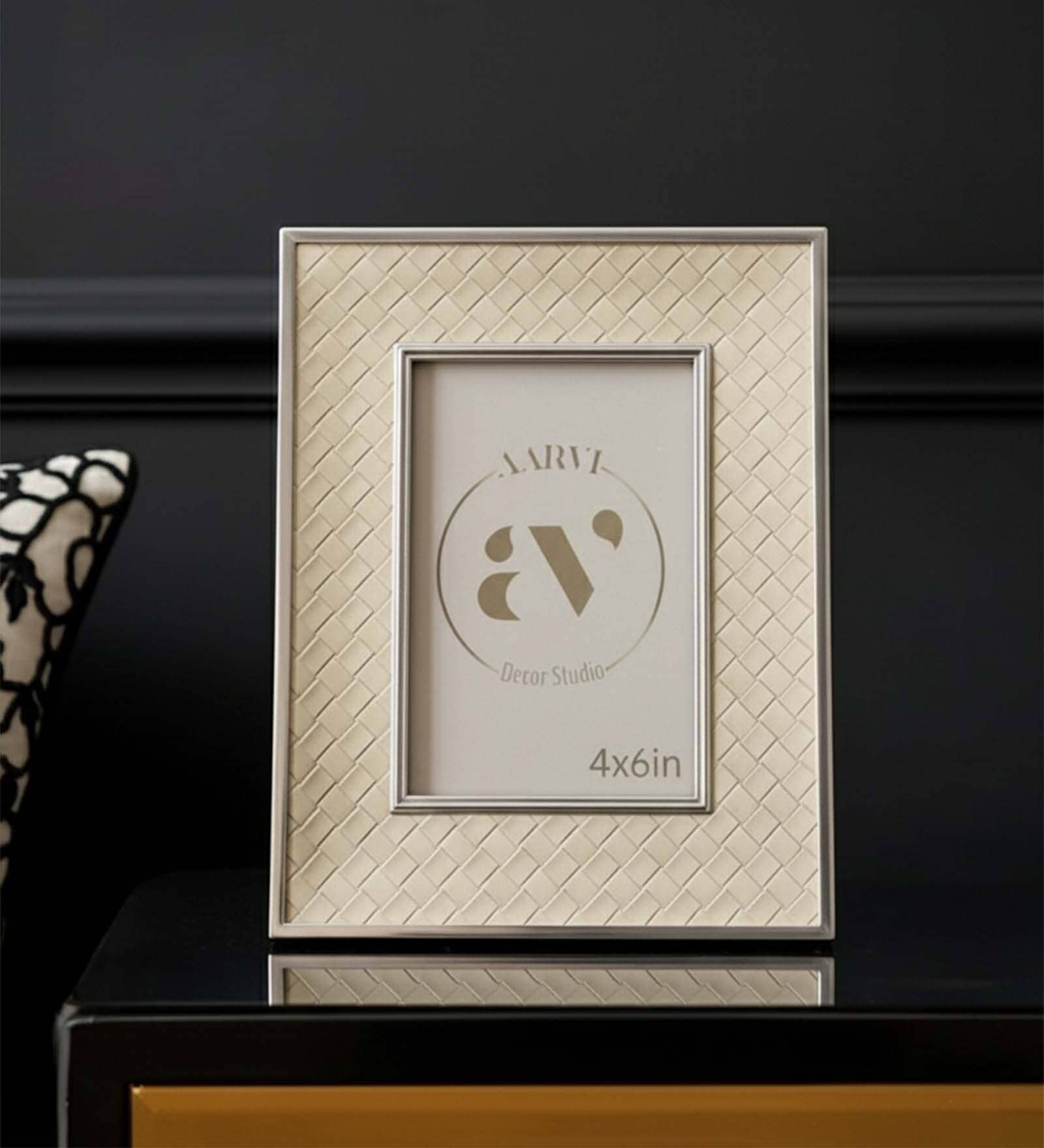 Green Leather & Metal Weave Wall And Tabletop Photo Frame 5X7Inches