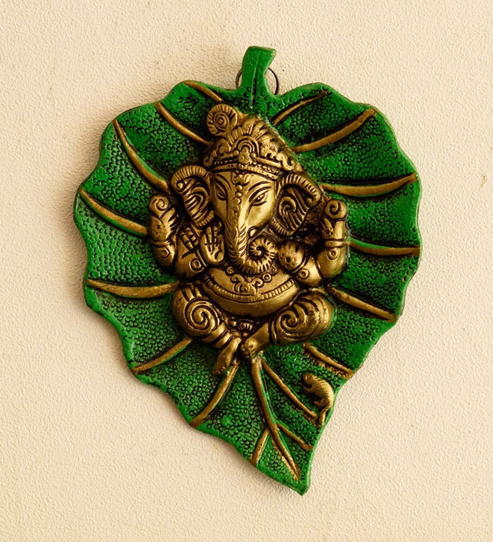 Wrought Iron Lord Ganesha Wall Art In Green