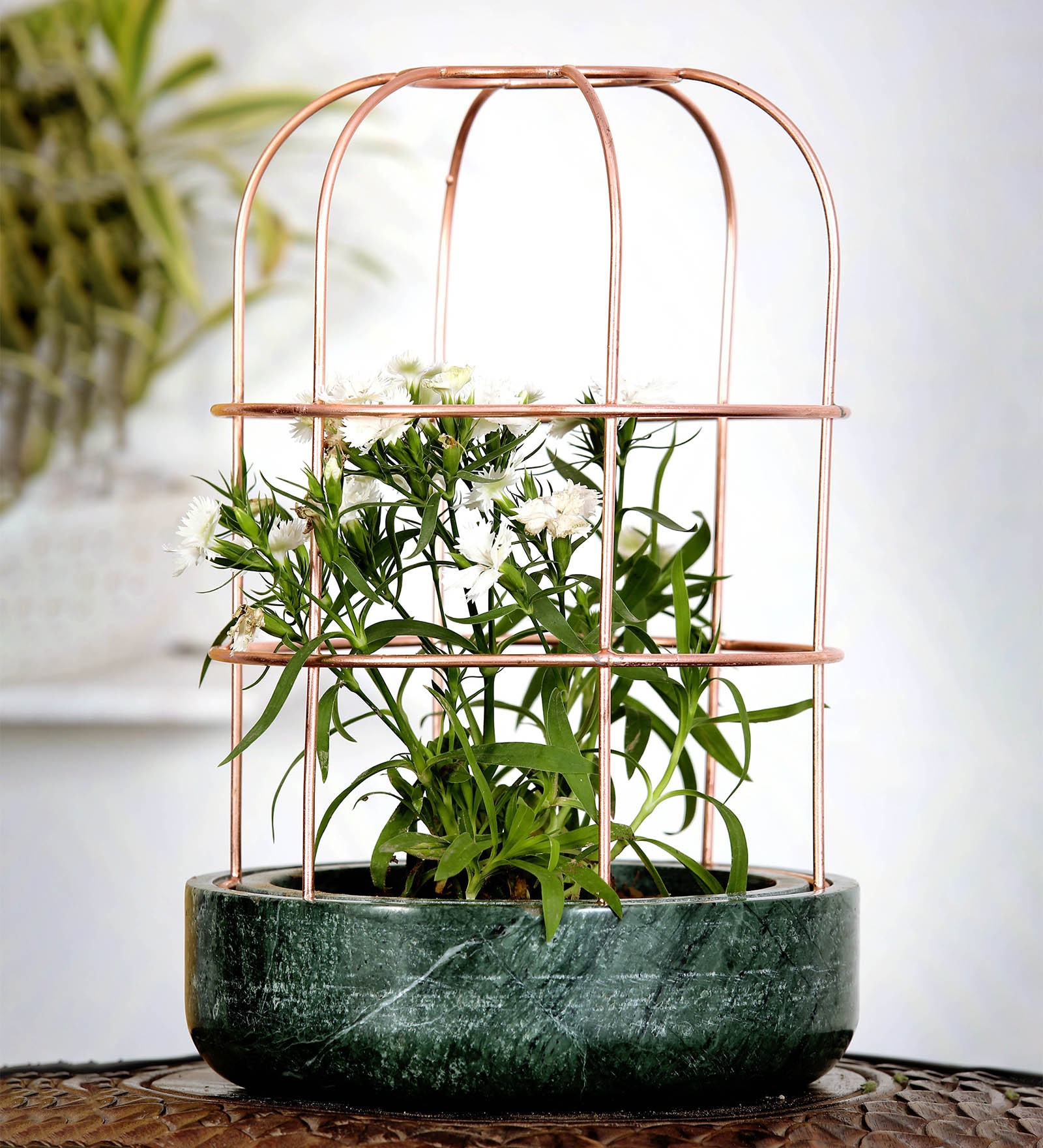 Green Marble With Copper Metal Desk Pot