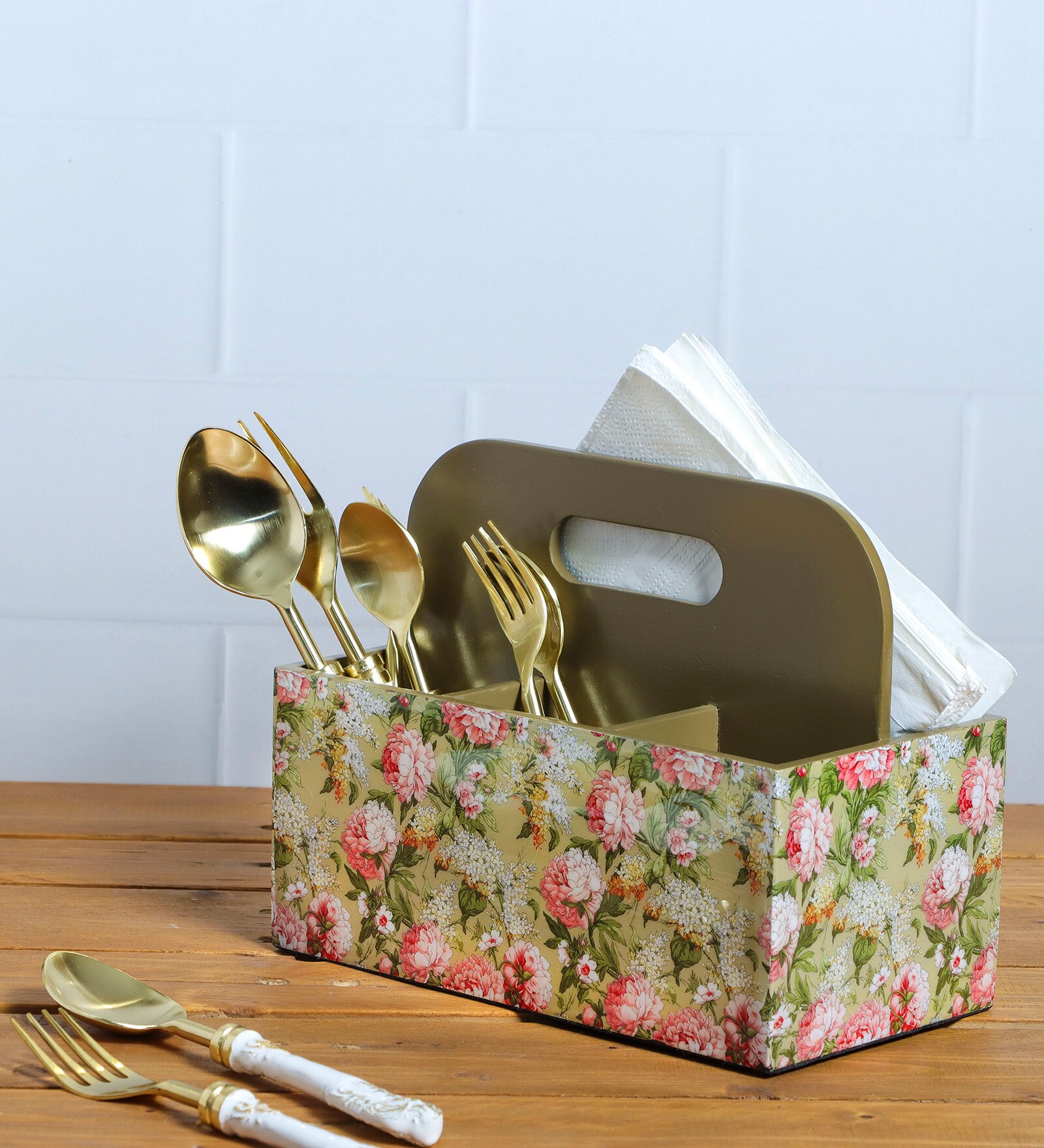 Green Mdf  Gladiolus harmony  Cutlery Holder