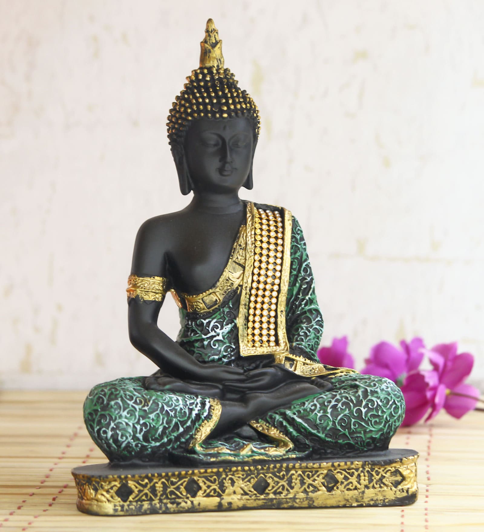 Green Meditating Buddha Decorative Showpiece