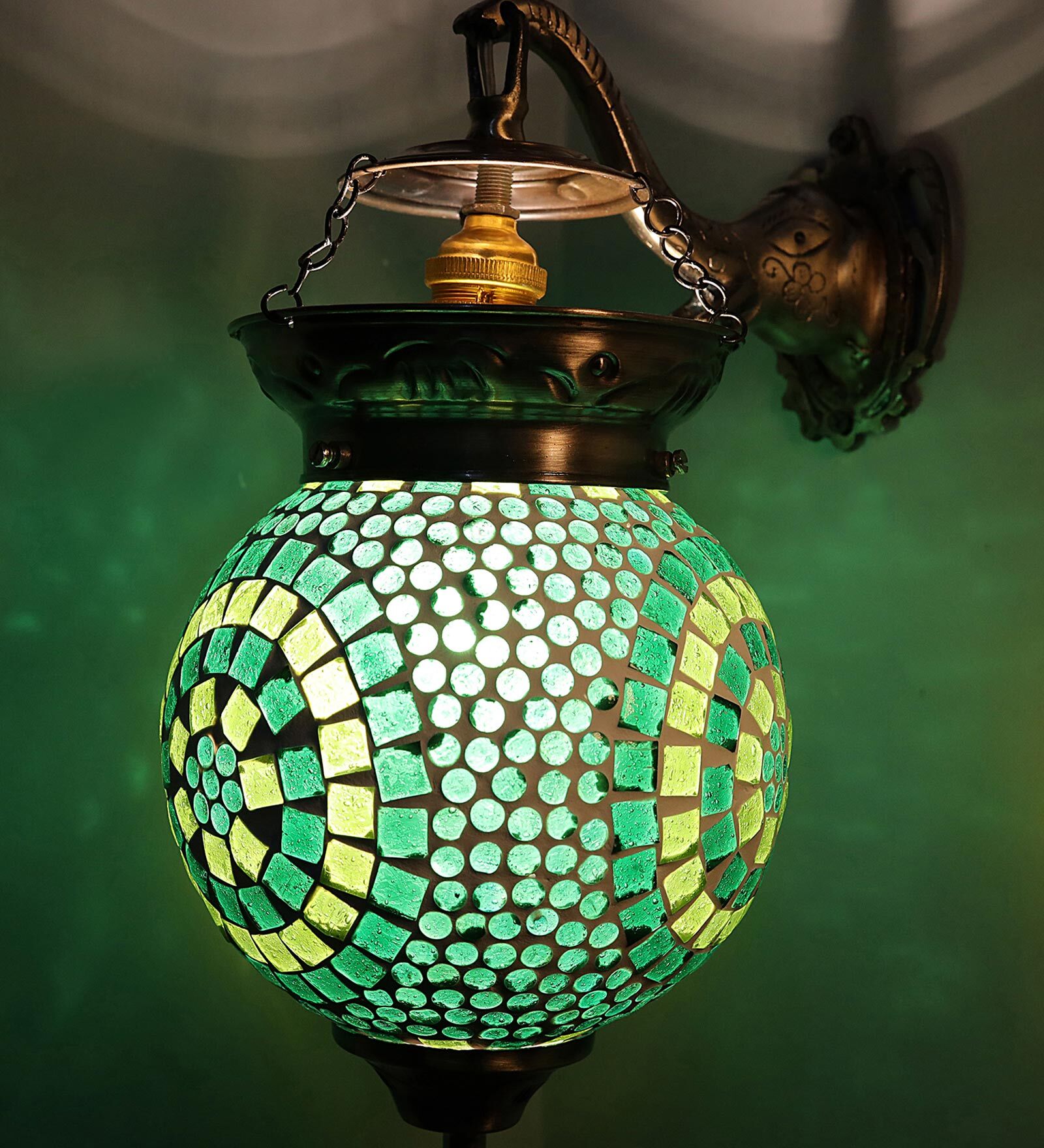 Mendeleev Green Metal and Glass Wall Sconces
