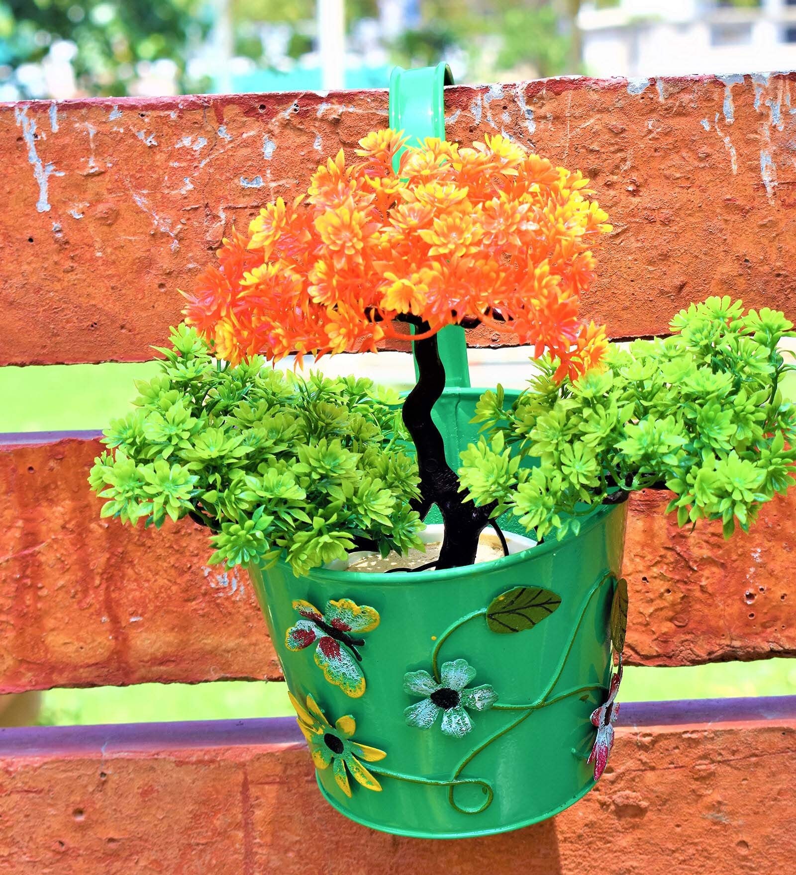 Buy Green Metal-Iron 3D Bucket Railing Planter By Udecor at 30% OFF by ...