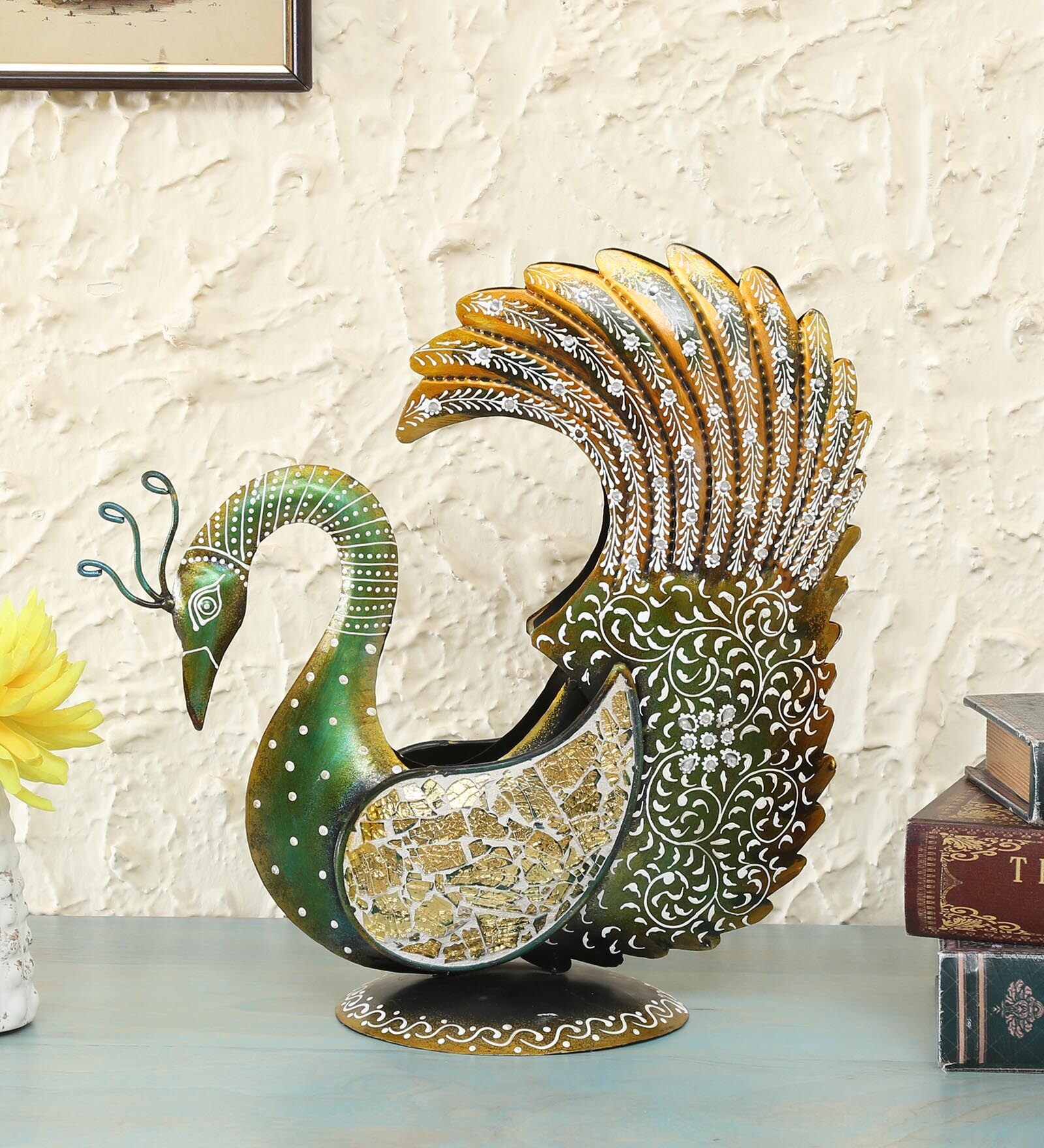 Buy Green Metal Peacock Animal Figurine by Deco Craft Online Animal