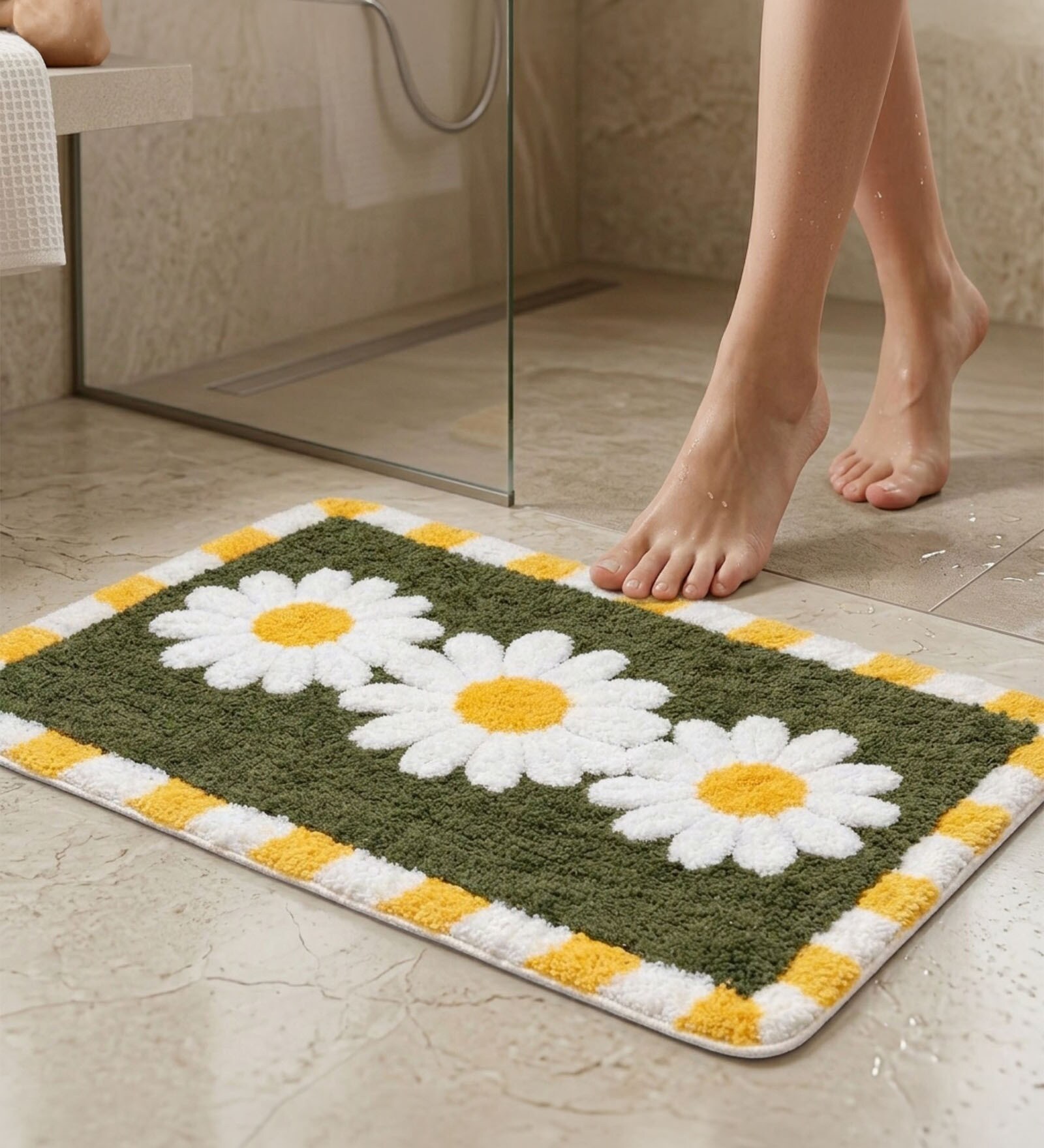 Green Microfiber 23X15 Inches Anti-Skid Bath Mat