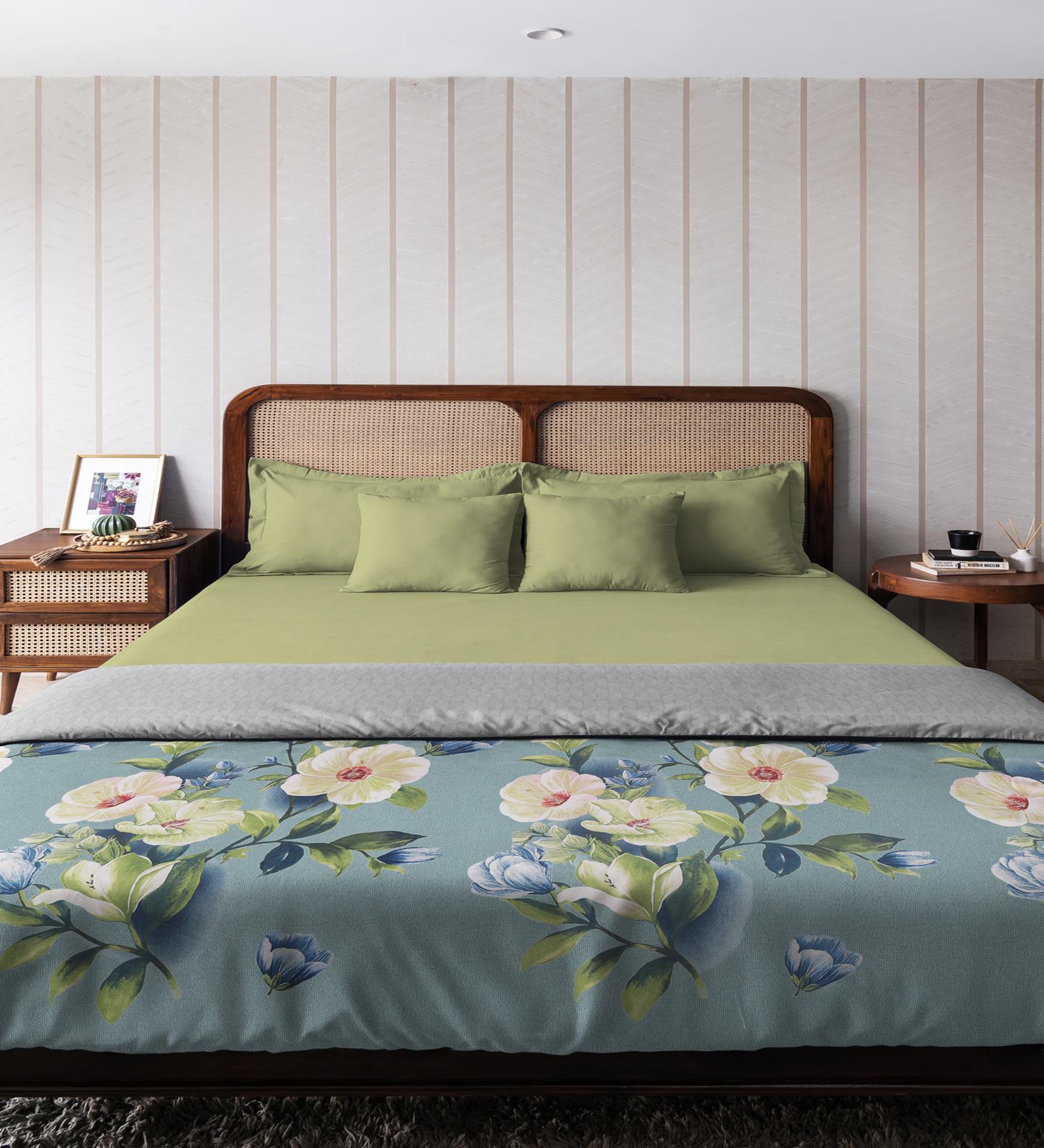 Green Microfiber Floral 80 GSM Double Bed Dohar