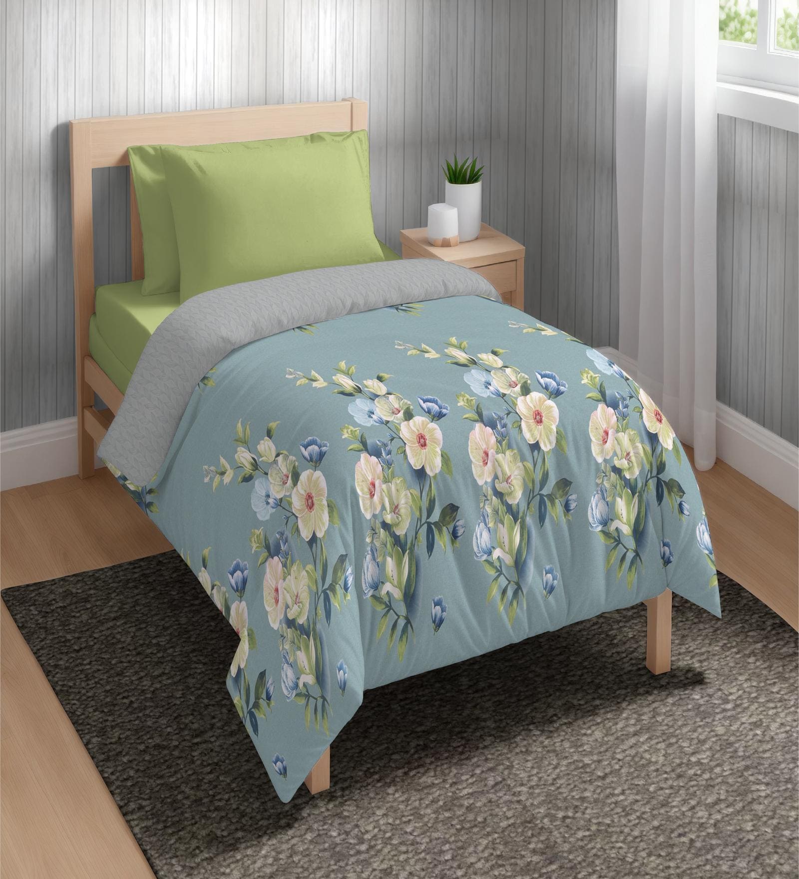 Green Microfiber Floral 80 GSM Single Bed Dohar