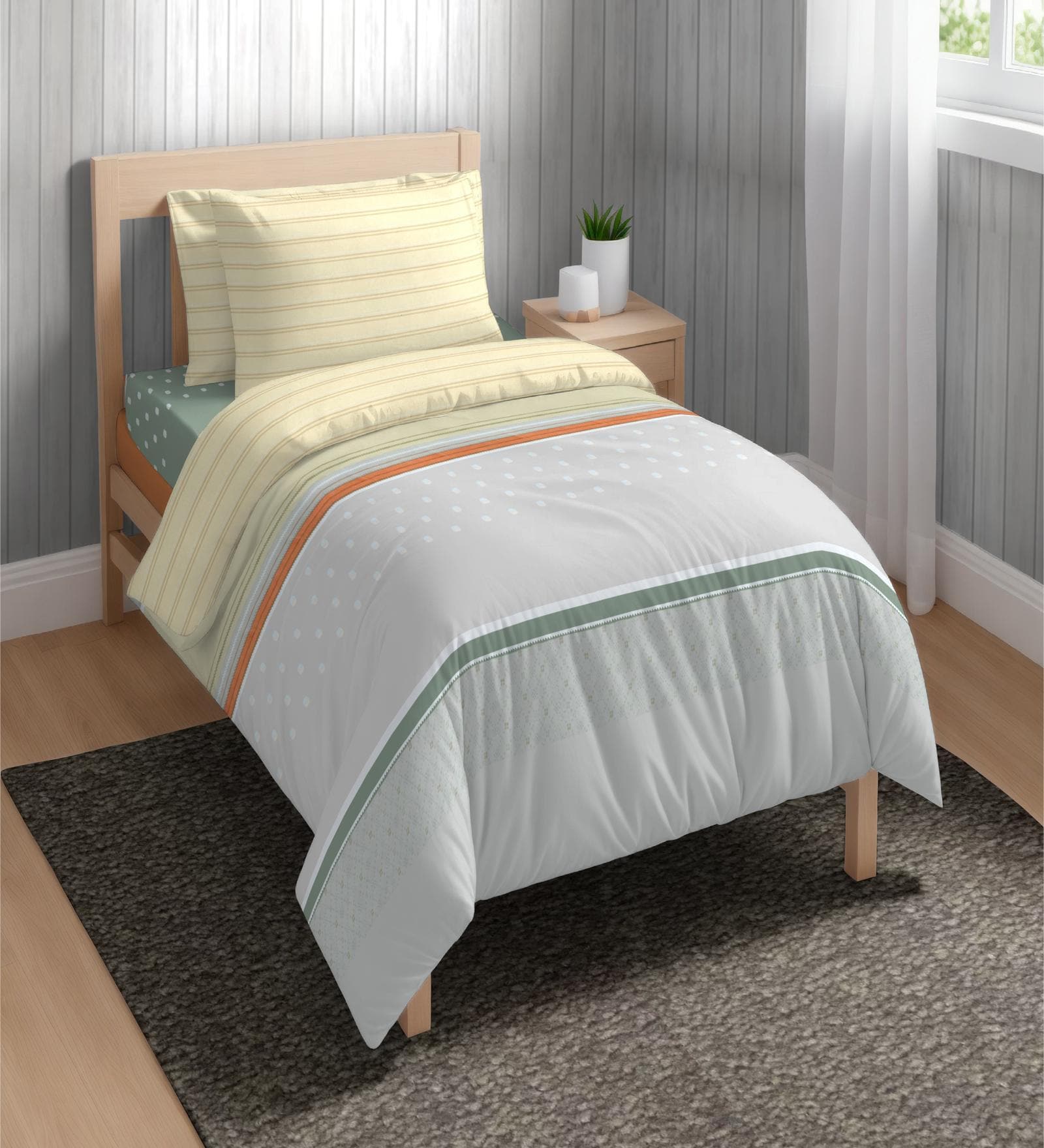 Green Microfiber Geometric 150 GSM Single Bed Comforter