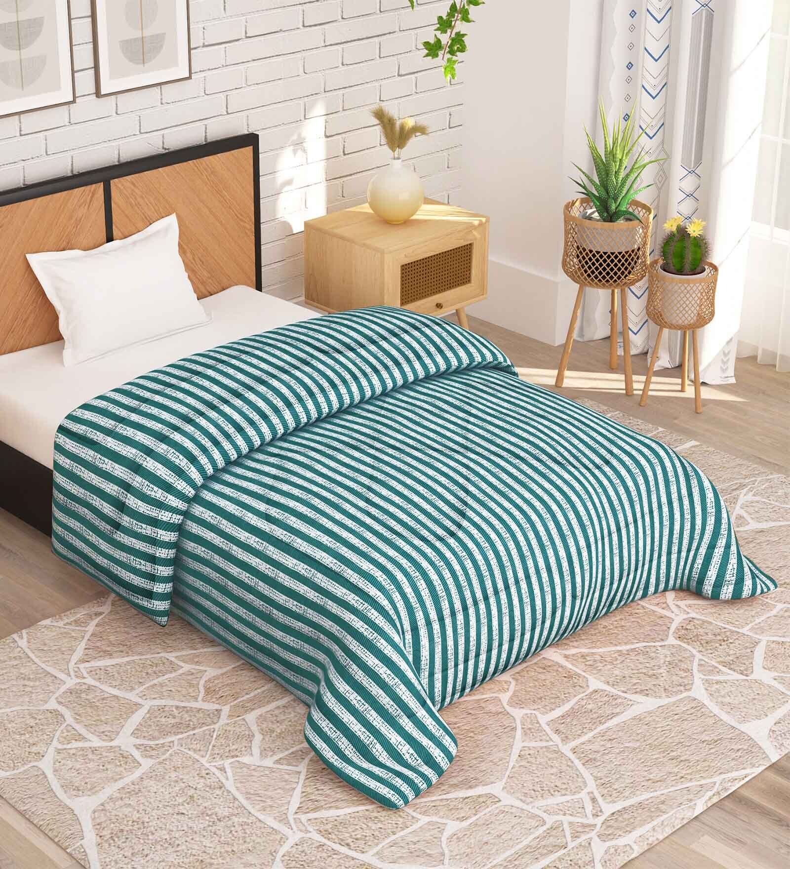 Buy Green Microfiber Stripes 180 GSM Fusion Reversible Single Comforter