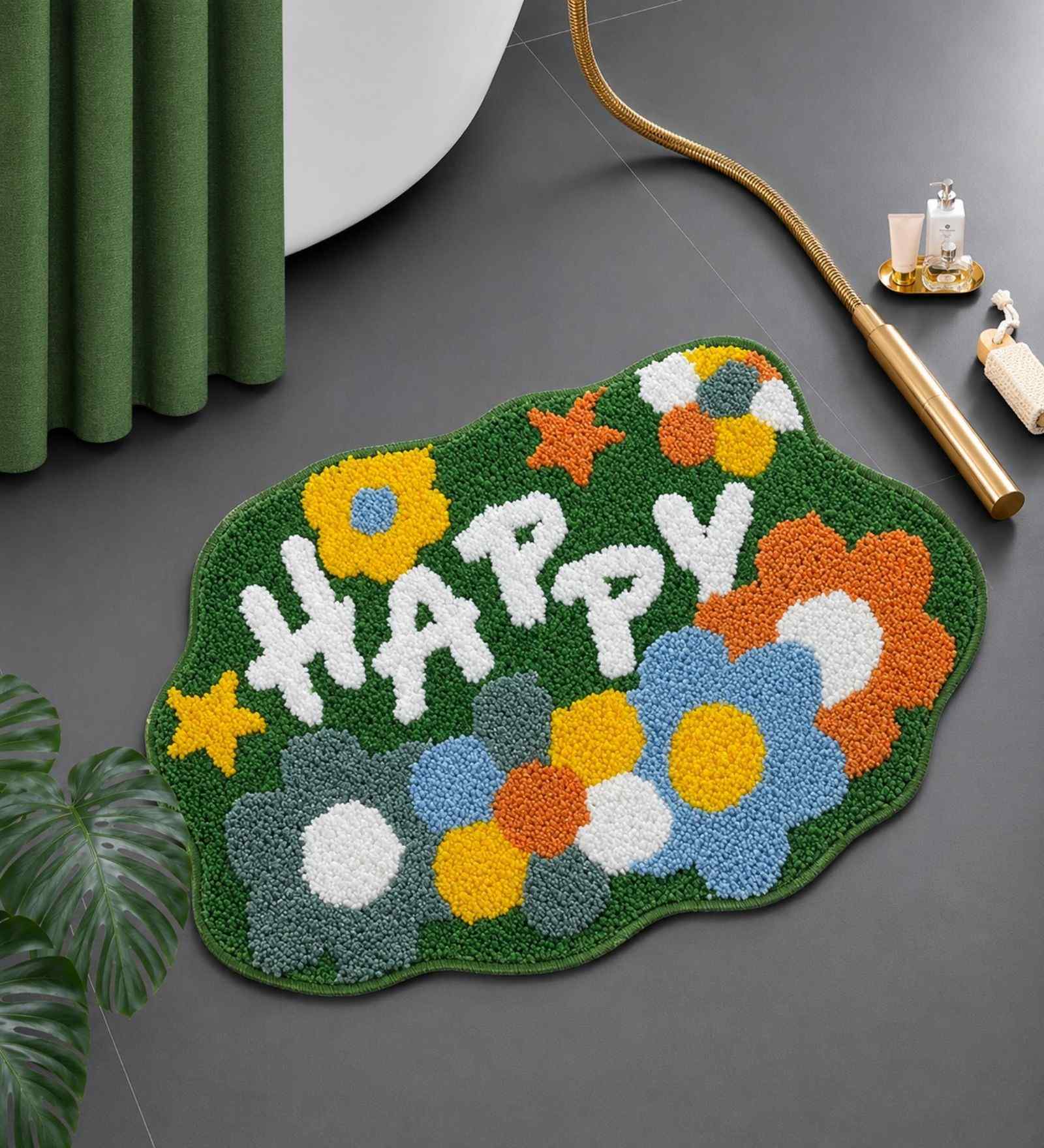 Green Happy Microfibre 24X16 Inches Anti-Skid Bath Mat