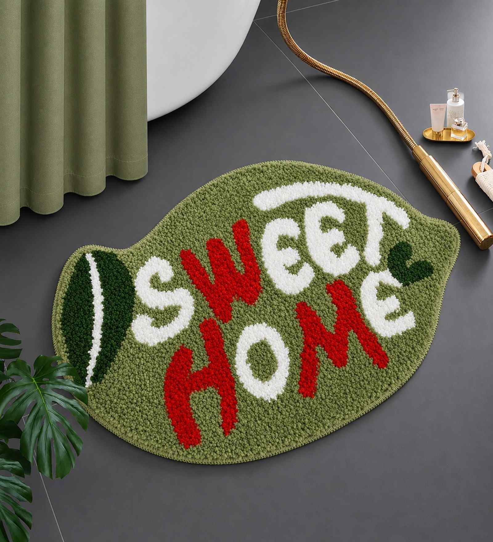 Green Sweet Home Microfibre 24X16 Inches Anti-Skid Bath Mat