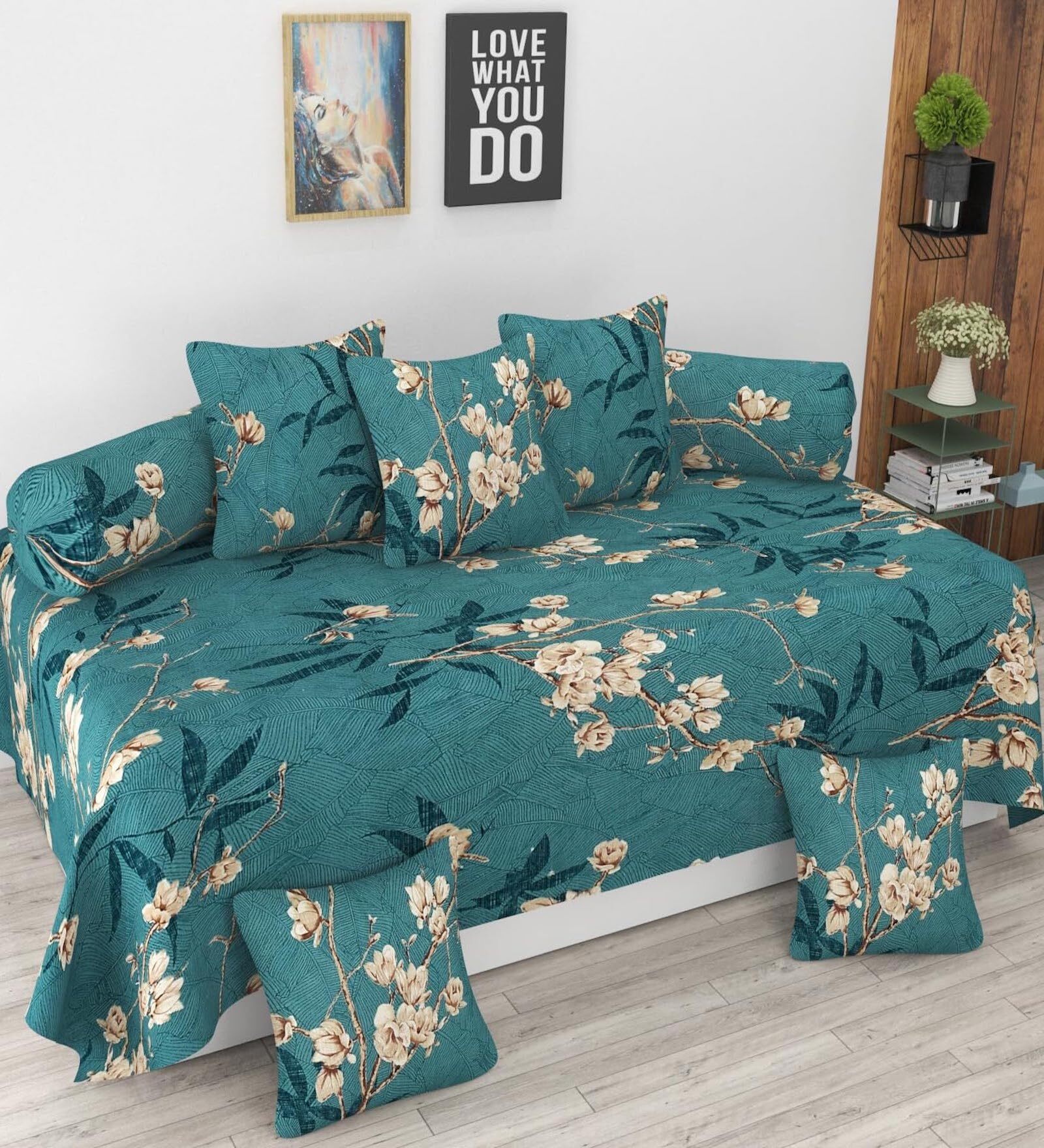 Green Microfibre 280 TC 8 Pcs Diwan Set
