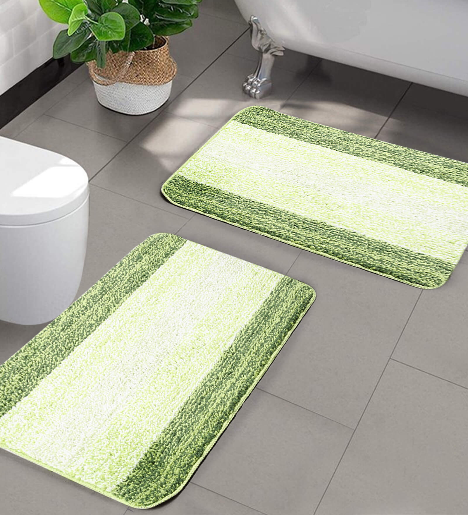 Green Microfibre Plain Solid 27X19 Inches Max Absorbent Bath Mat (Set of 2)