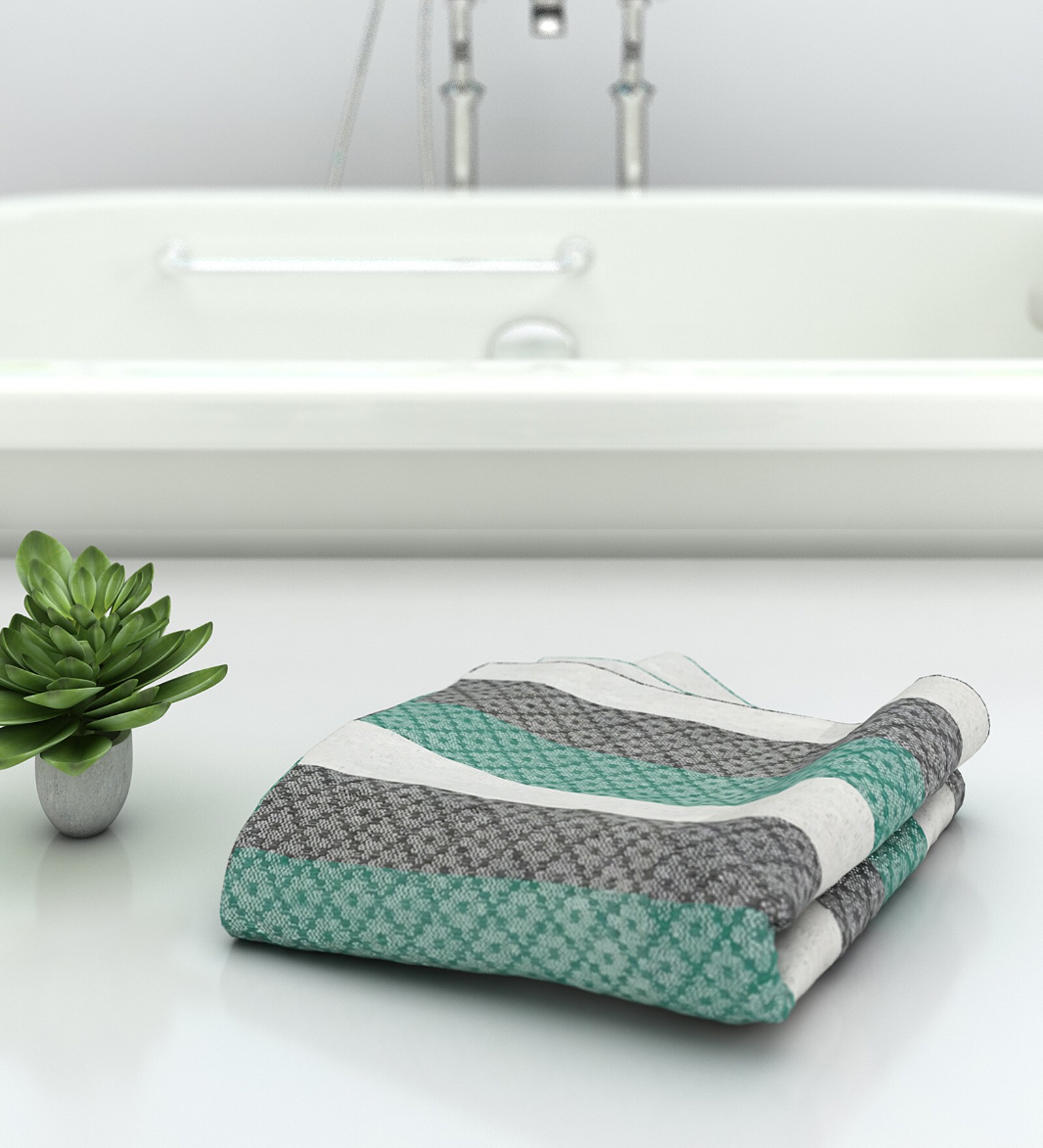 Green Modern Checks 210 GSM 100% Cotton Bath Towel