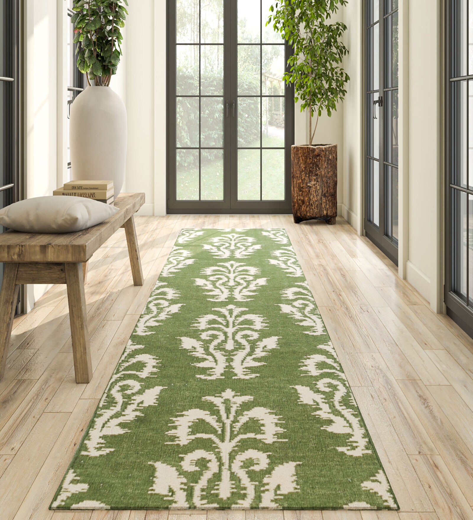 Green Moroccan and Tribal Wool 2'6 ft X 8 ft Flat Weaves Runner