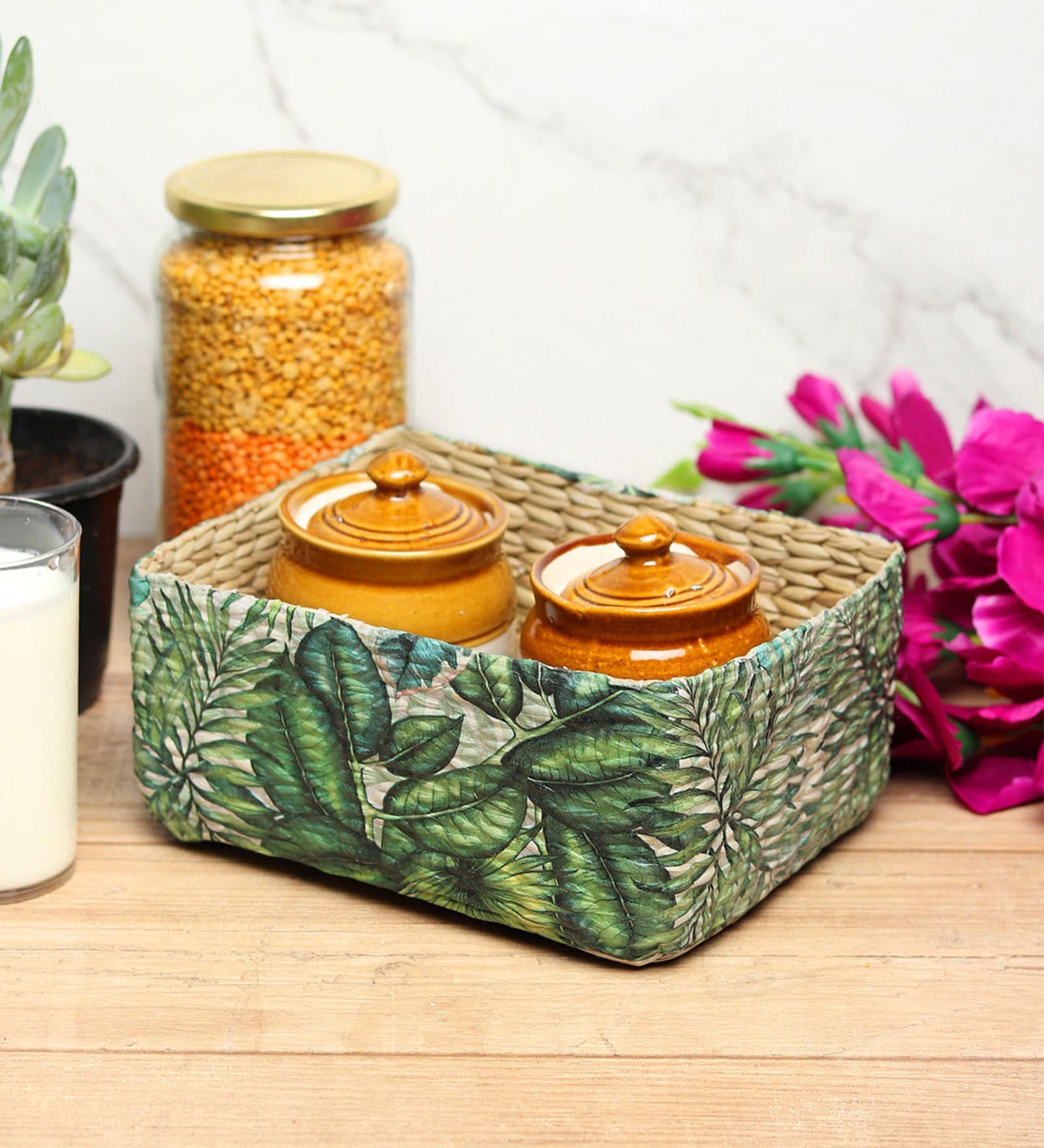 Green Natural Fibre Hamper Fruit Basket