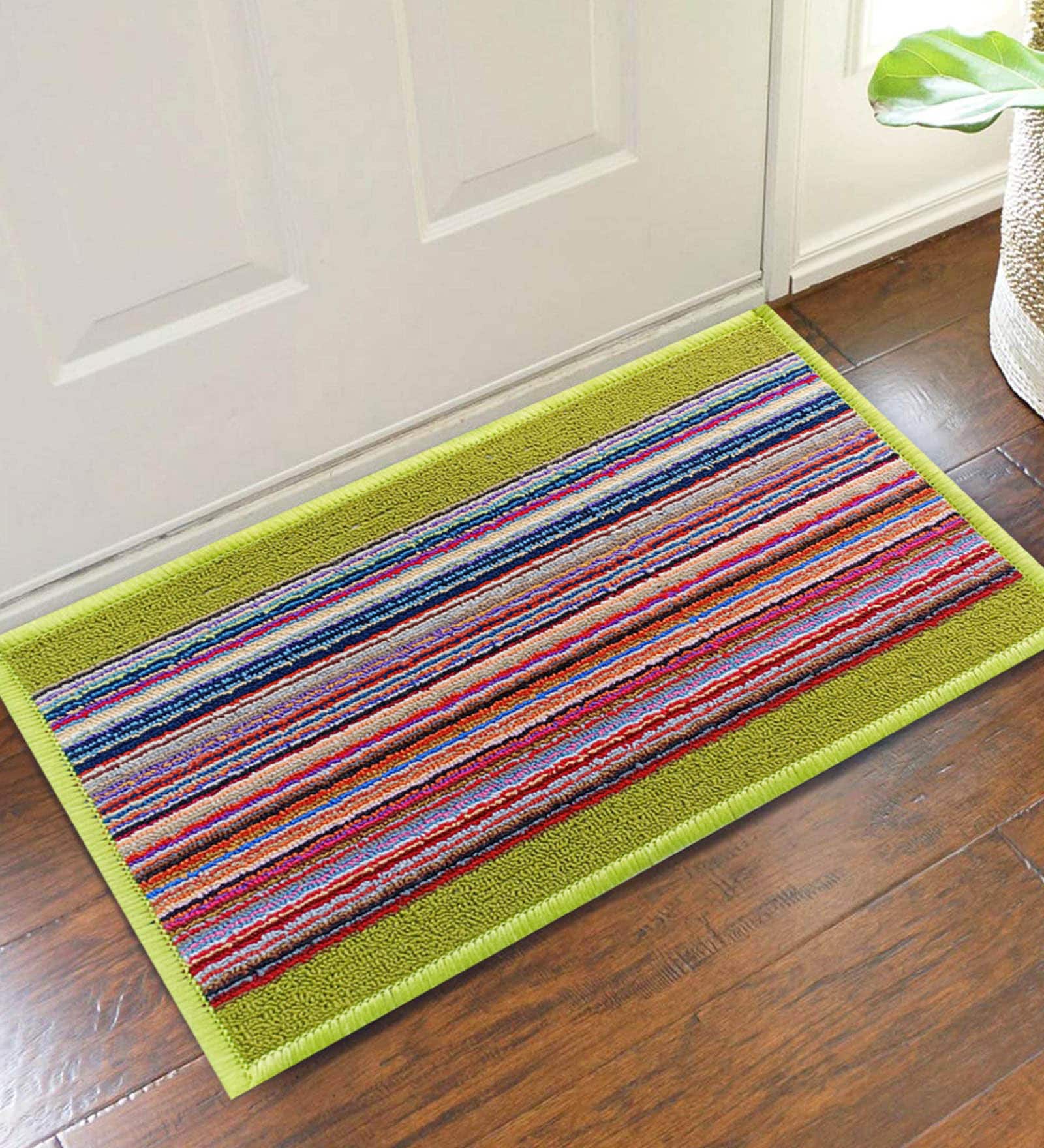Green Nylon Geometric Pattern 23x15 Inch AntiSkid Door Mat