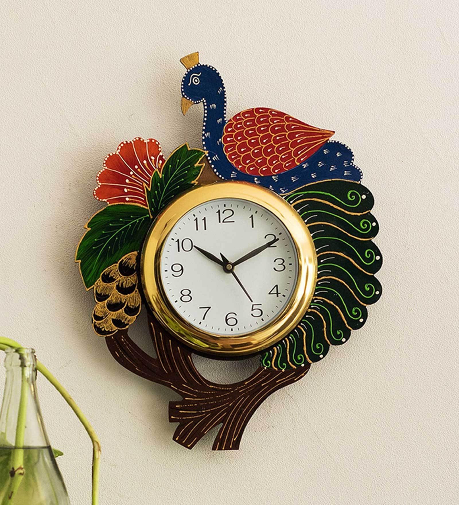 Green Paper Mache Analog Wall Clock