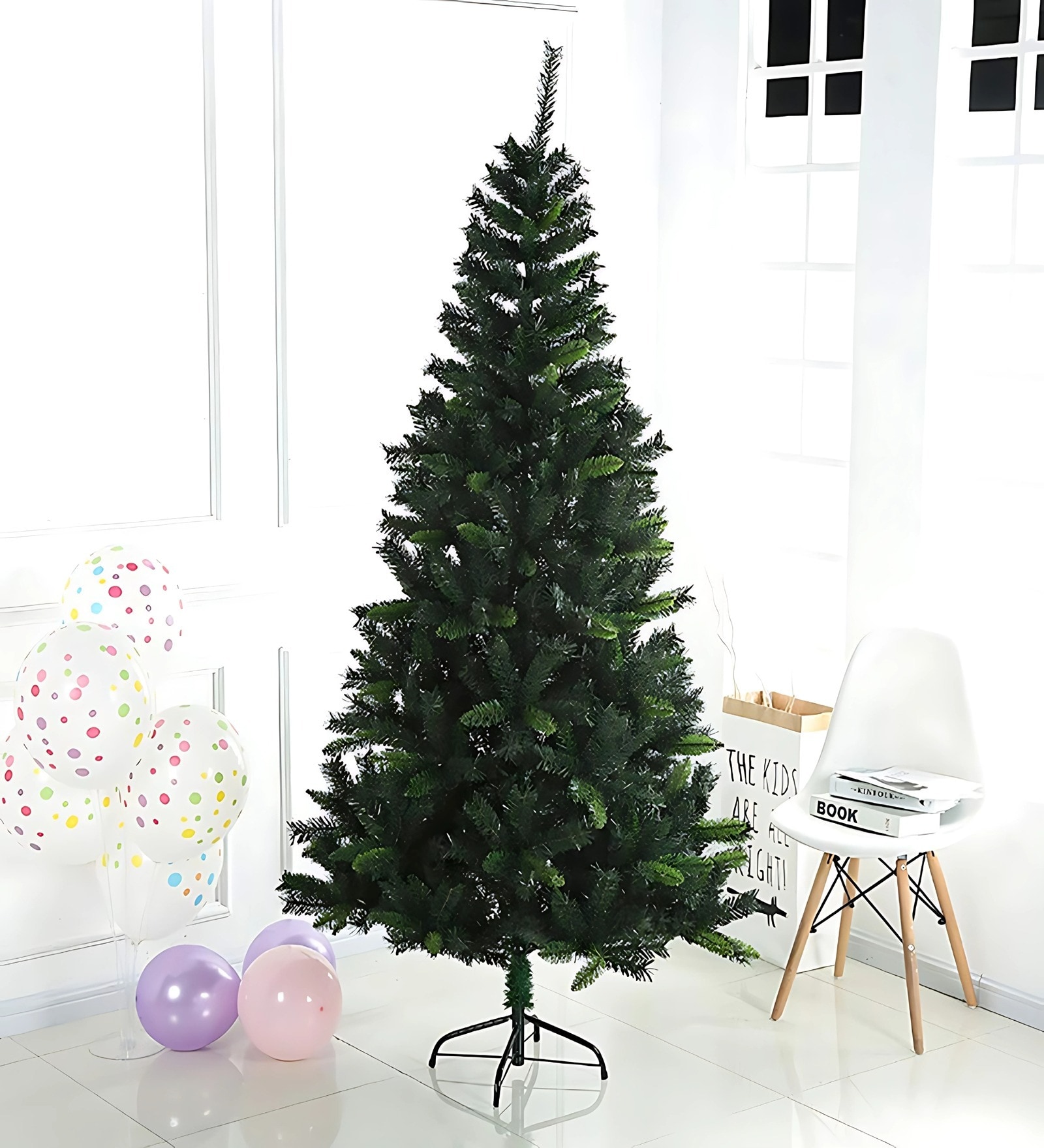Green Plastic 6 Feet Artificial Xmas Tree With Metal Stand