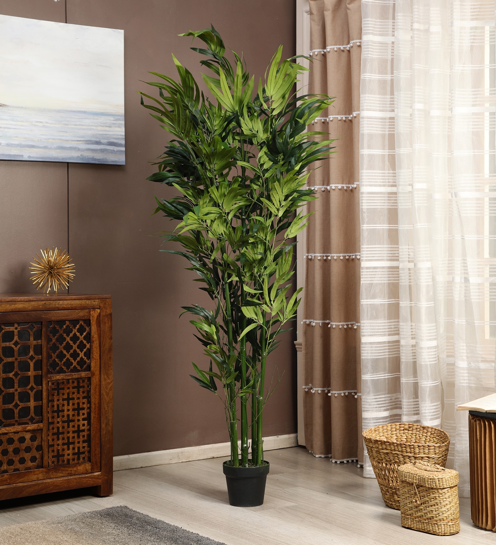 Buy Green Plastic Artificial Bamboo Plant with pot by fourwalls at 25% ...