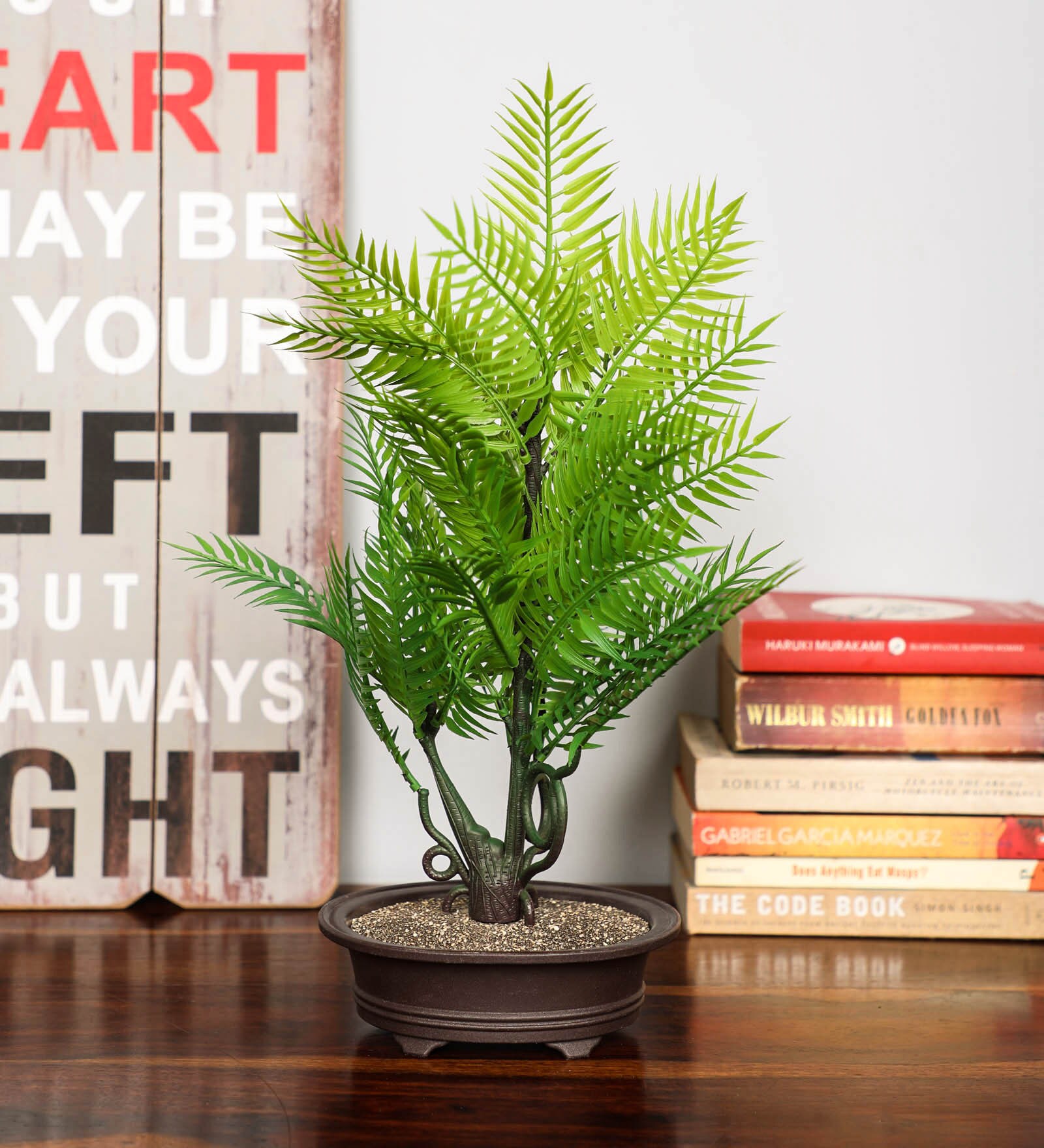 Green Plastic Artificial Bonsai with Pot