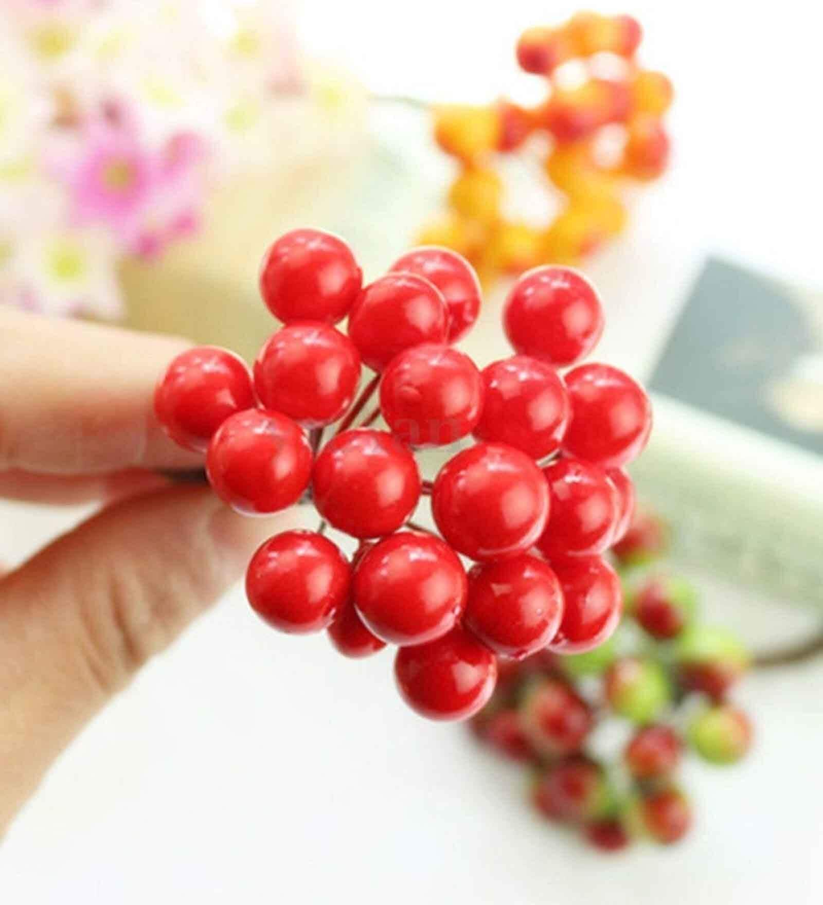 Green Plastic Artificial Holi Berries Fruit 50 Pieces