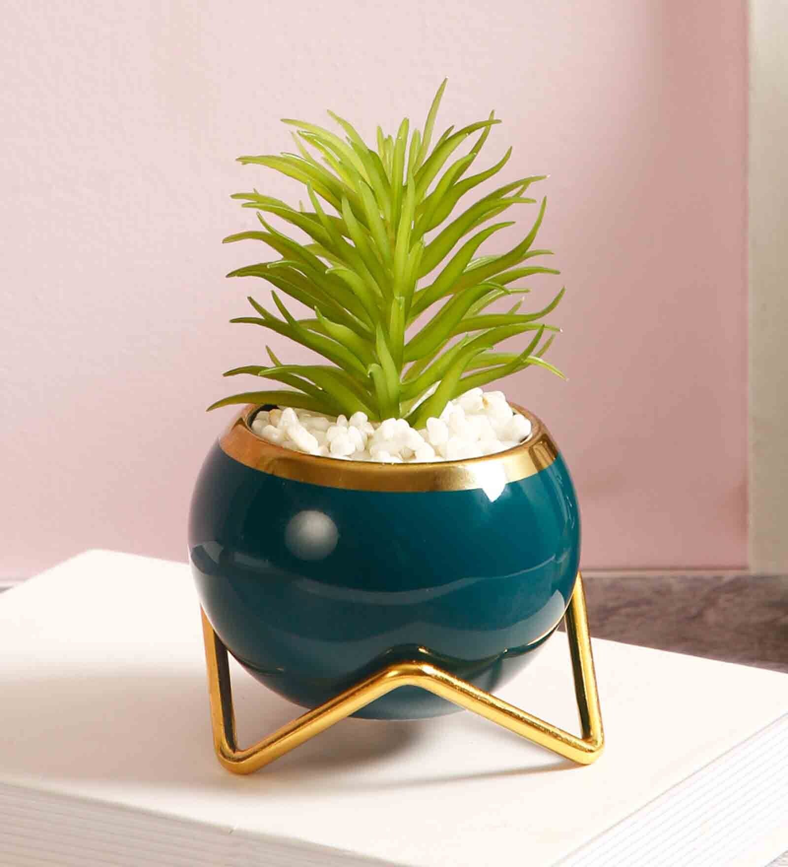 Buy Plastic Green With Radiating Ceramic Pot And Stand Artificial