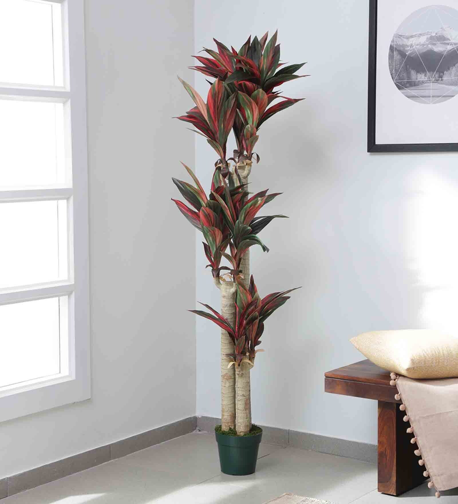 Plastic Green Cordyline Artifical With Pot Artificial Plants