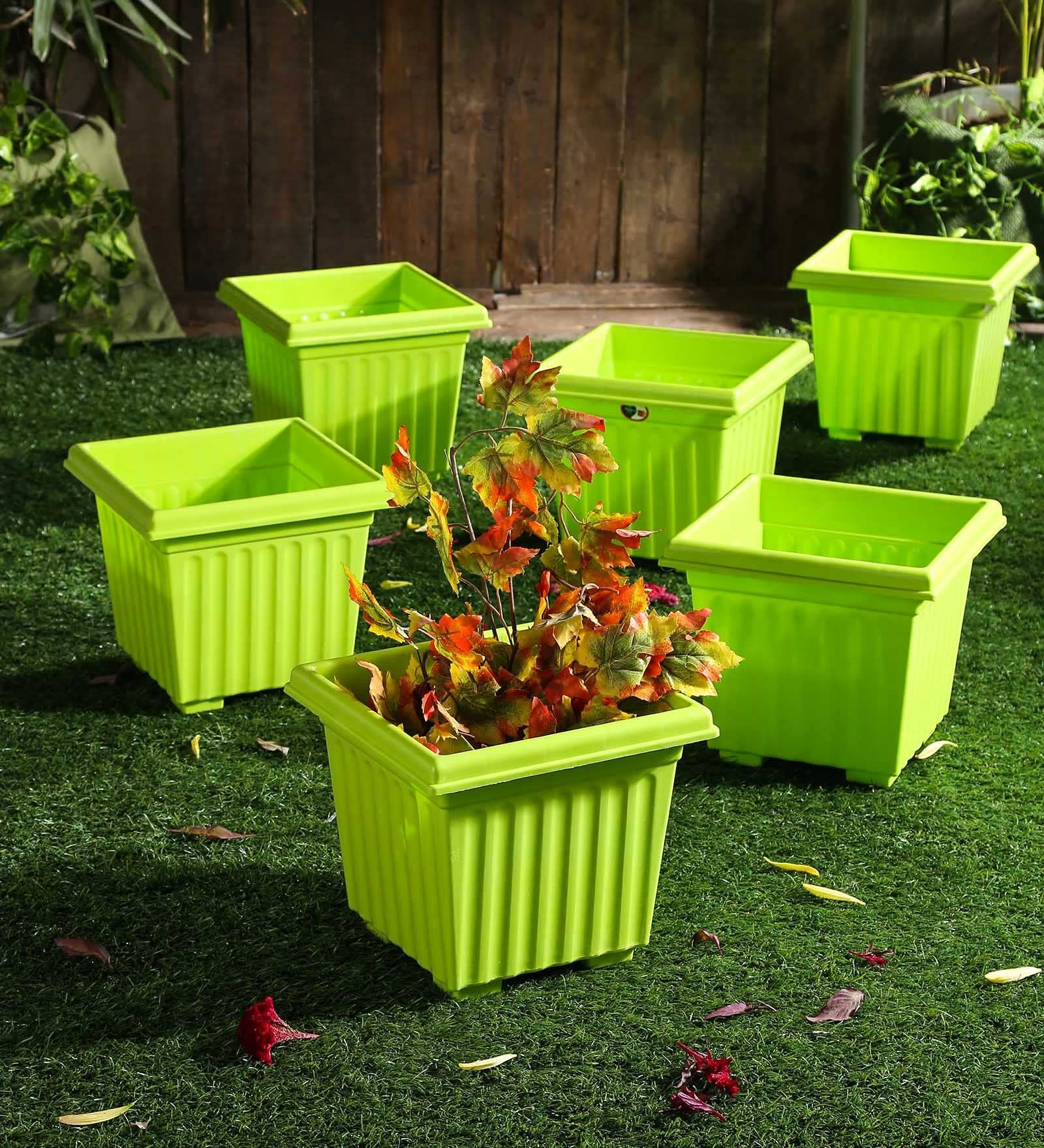 Buy Green Plastic Planter Set Of 6 By Meded Online Floor Planters