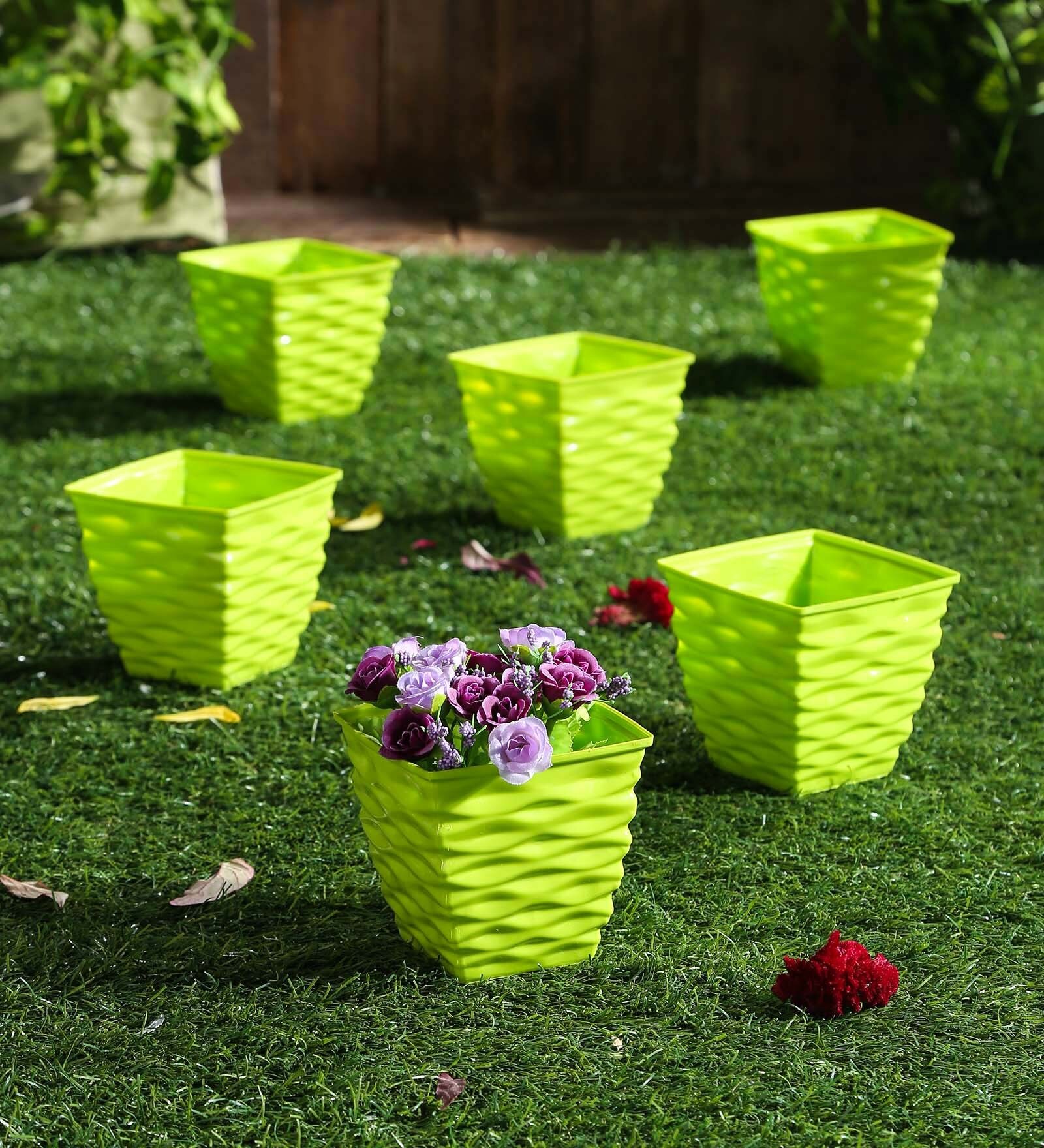 Buy Green Plastic Planter Set Of 6 By Meded at 18 OFF by Meded