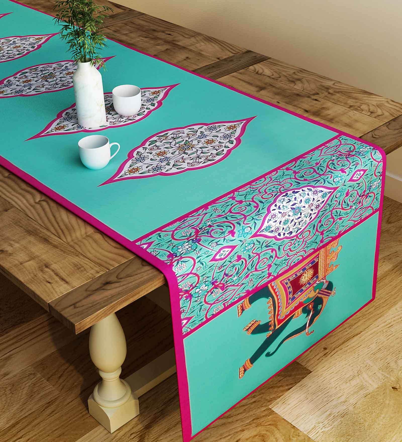 Abstract (78x12) Green & Pink Poly Cotton Table Runner