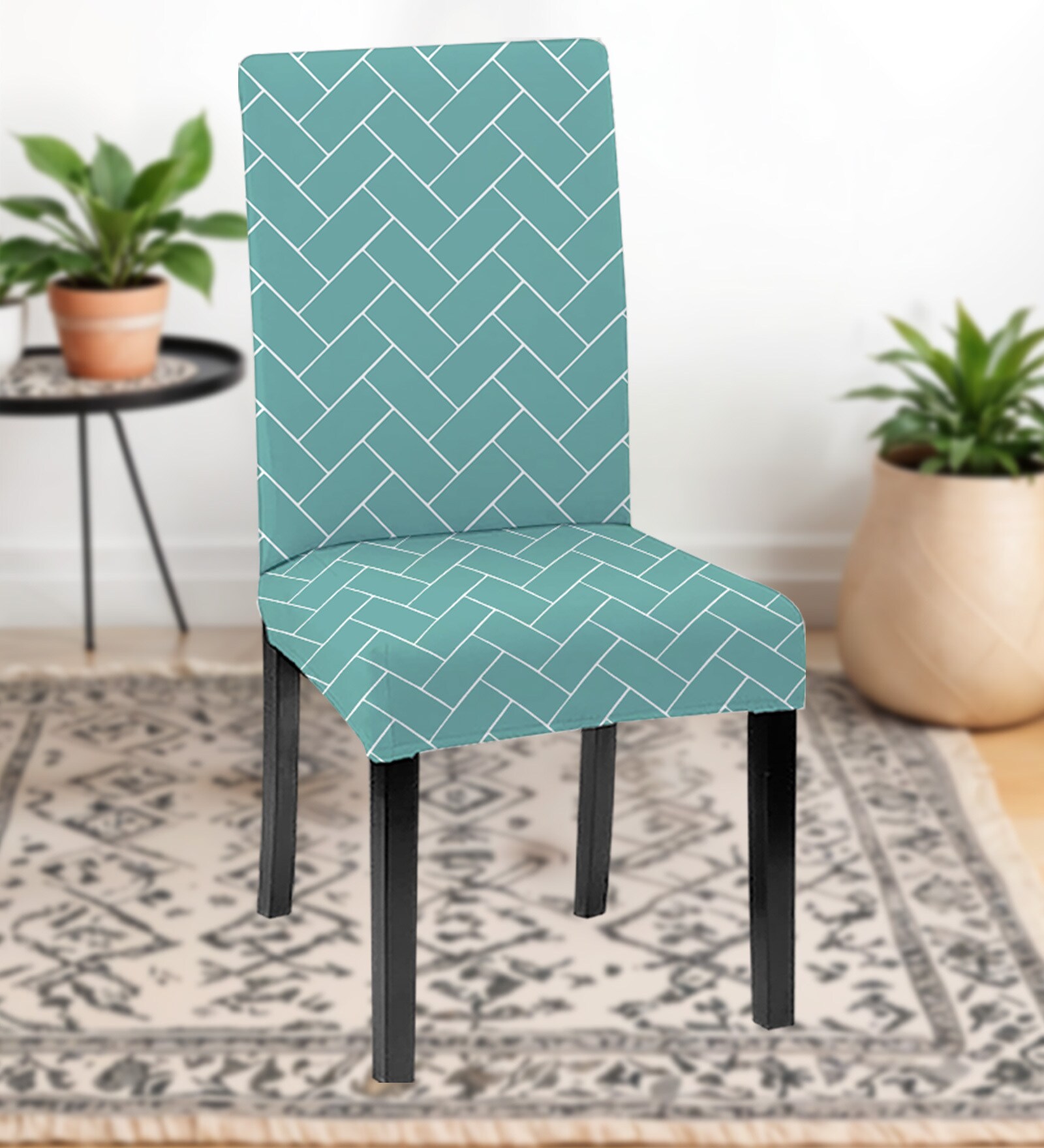 Green Polycotton Brick Printed 14x18 Inches Chair Covers  (1 piece)
